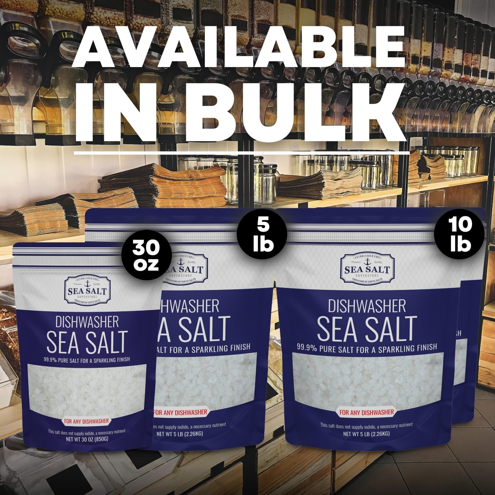 Natural Dishwasher Salt – Food Grade Coarse Sea Salt for Water Softening 5 lb