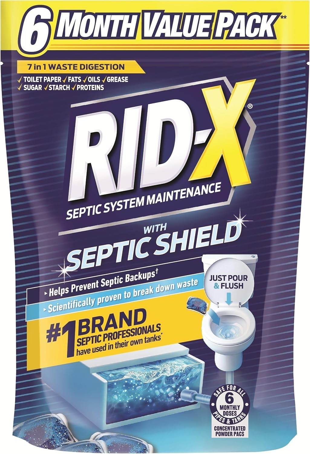 RIDX Septic Tank Treatment Pods – 6 Month Supply, Dual Action Enzymes to Brea…
