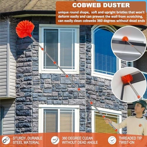 High Reach Cleaning Kit Duster 20 Ft Pole Microfiber Ceiling Fan Cobweb Feather