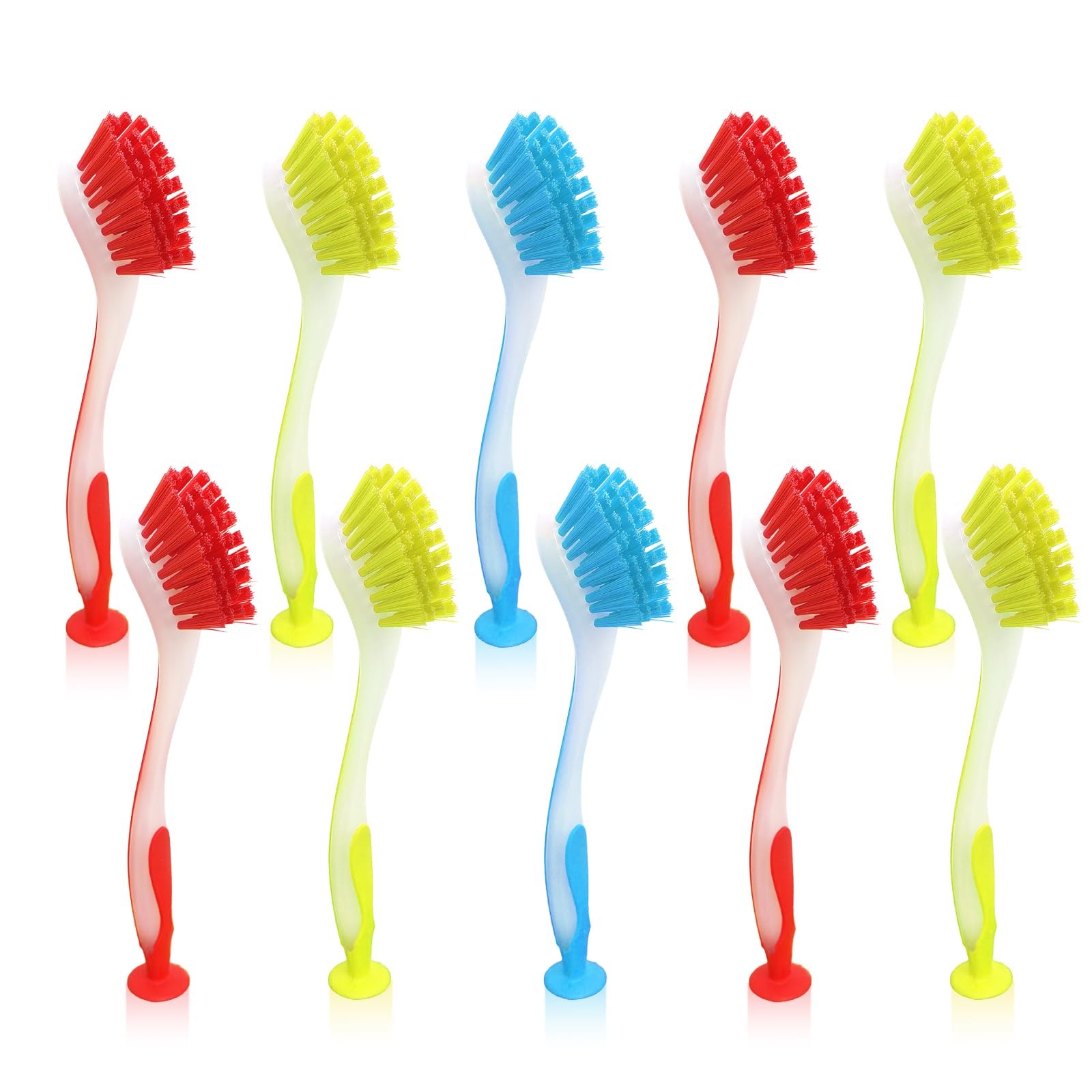 10 Pieces Long Dish Brush with Handle Assorted Color Dishwashing Brush with S…