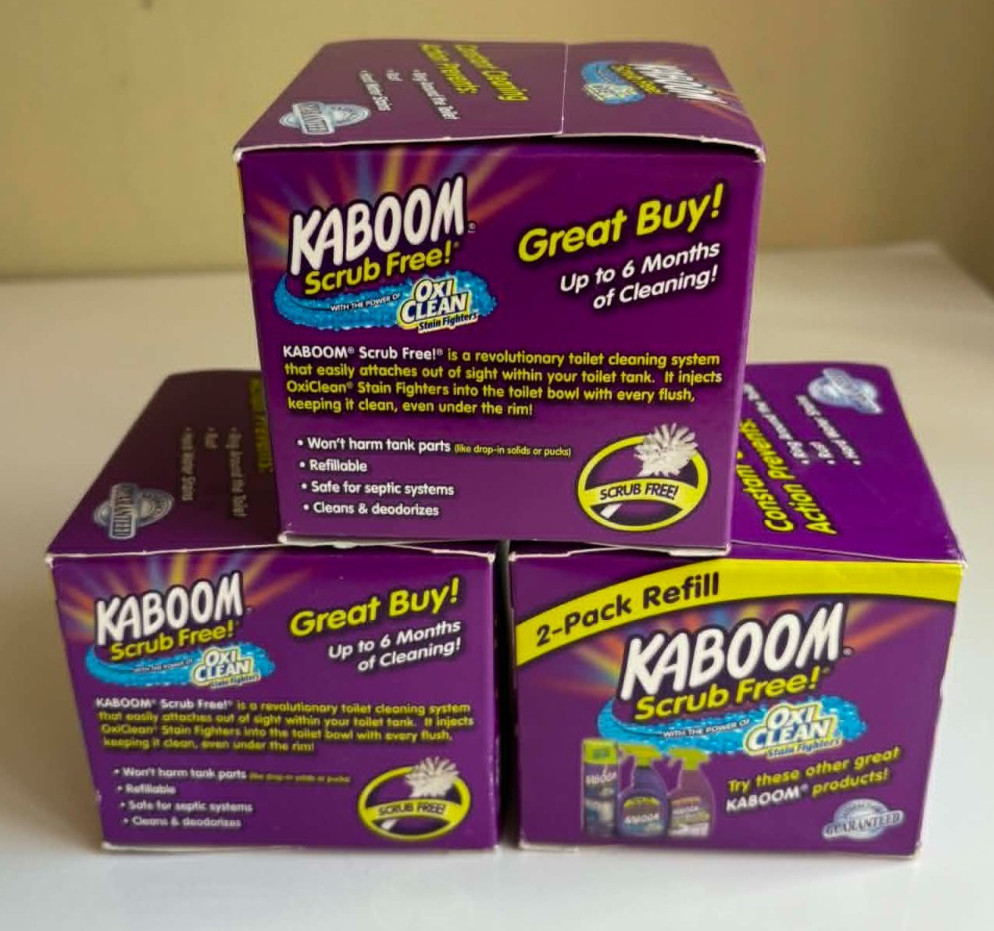 3 Kaboom Scrub Free Continuous Toilet Cleaning System Refill Pouches 2 Refill Ea