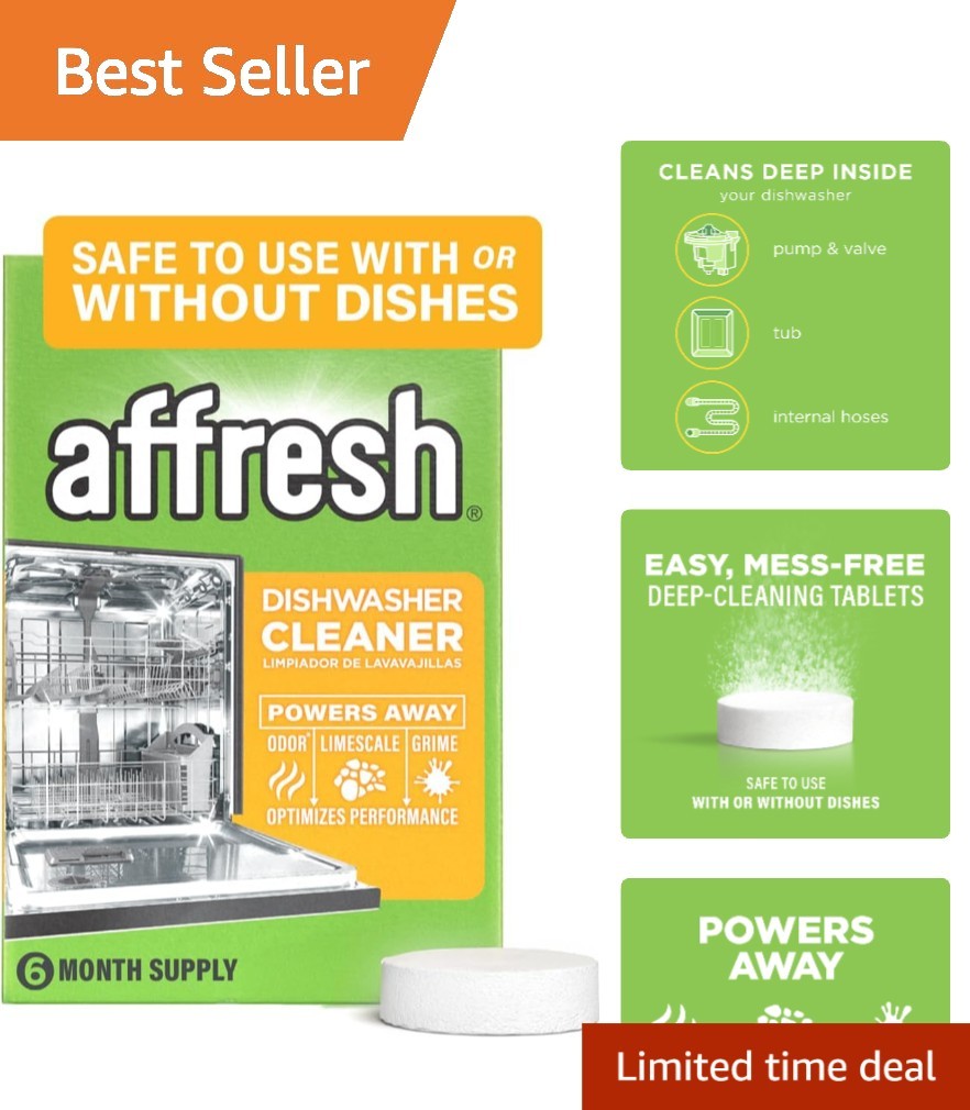 Lemon-Scented Dishwasher Cleaner Tablets – 6 Count, Bacteria & Limescale Remover