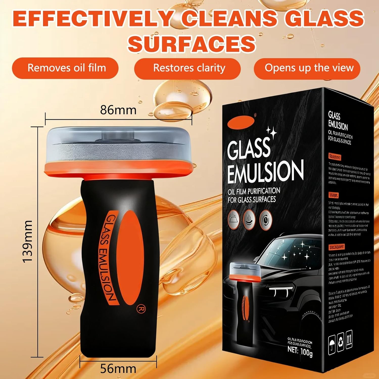 1PCS Glass Oil Film Remover for Car,Roll-On Glass Compound with Cleaning Board