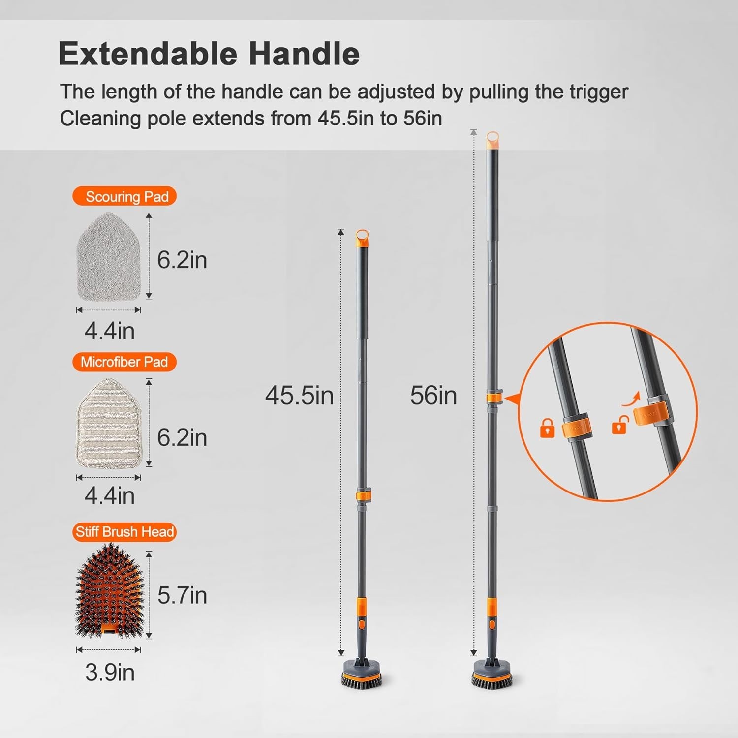 Lightweight No Scratch Tile Scrubber with 56″ Stainless Steel Extendable Handle