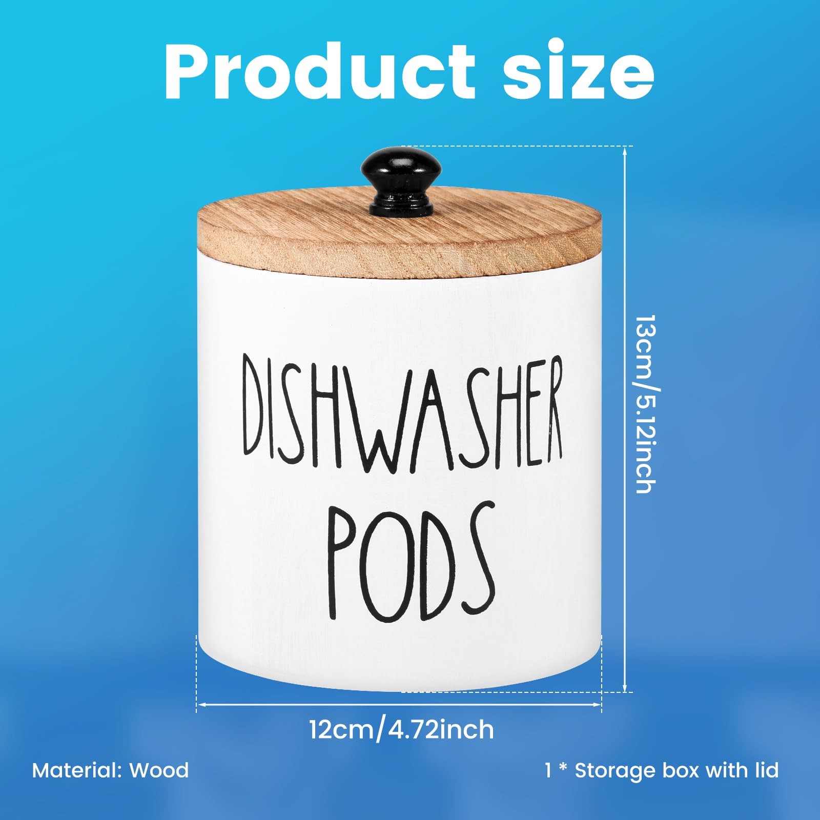 Laundry Pods Containers, Wood Laundry Detergent Pods Container with Lid, Roun…