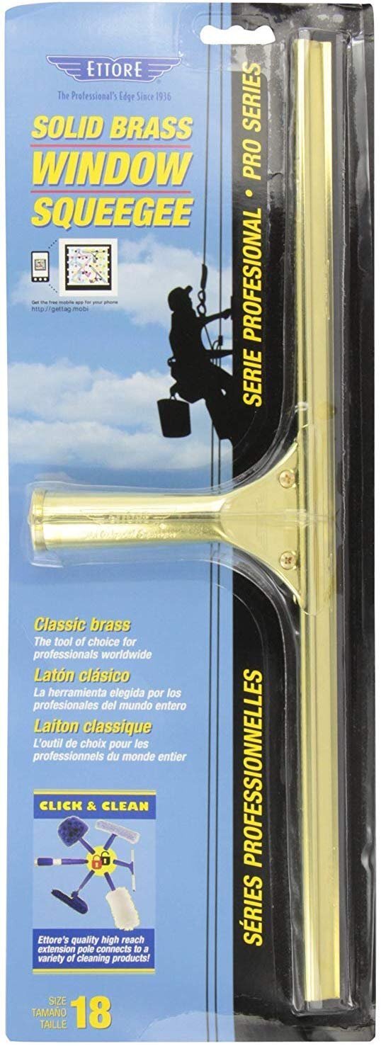 Ettore 10018 Solid Brass Window Squeegee, 18-Inch , Yellow