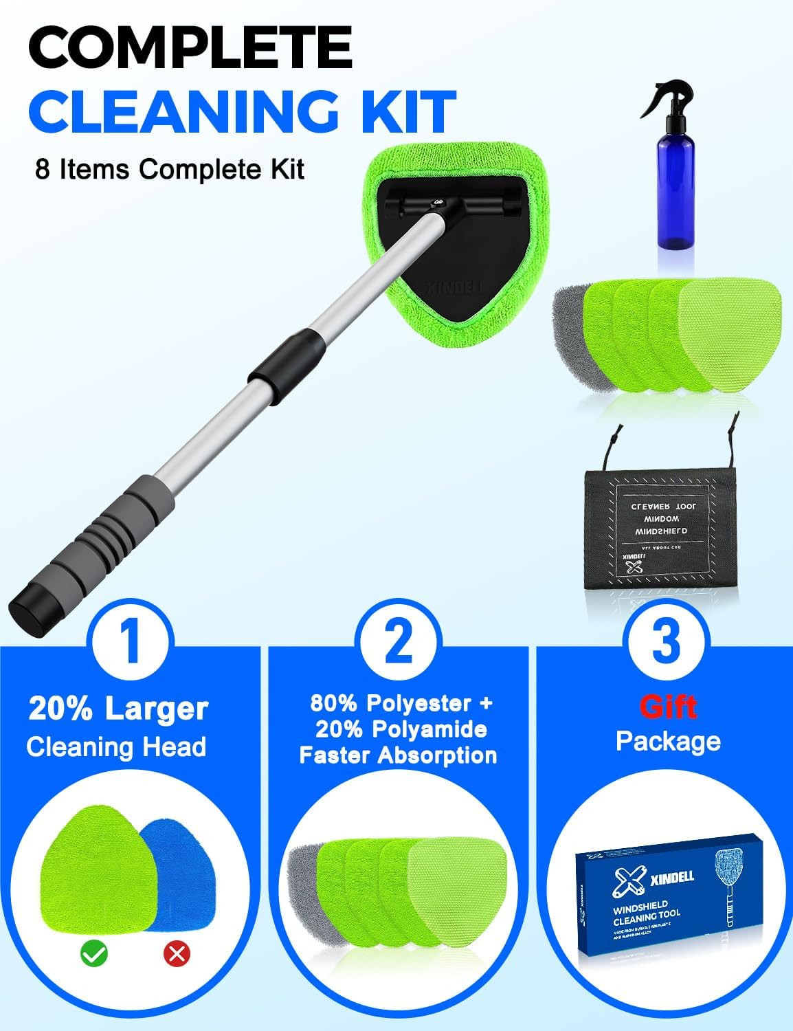 XINDELL 29-Inch Windshield Cleaner Tool – Car Interior Window Cleaning Kit with