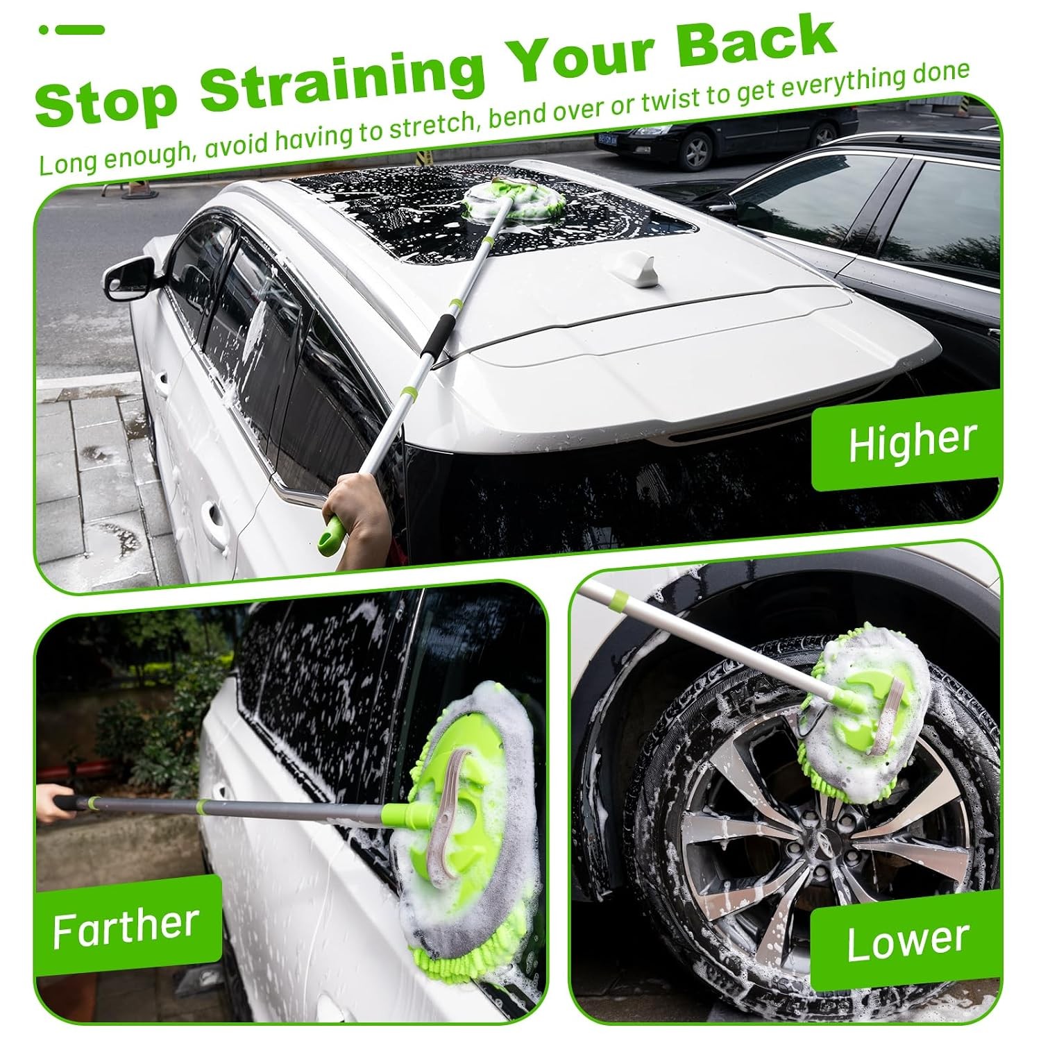 62″ Car Wash Brush Kit Mitt Mop Sponge with Long Handle Chenille Microfiber Car