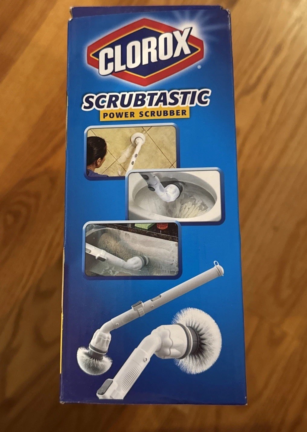 NEW- Clorox Scrubtastic Power Scrubber 3 Brush Heads Rechargeable Extends To 39″