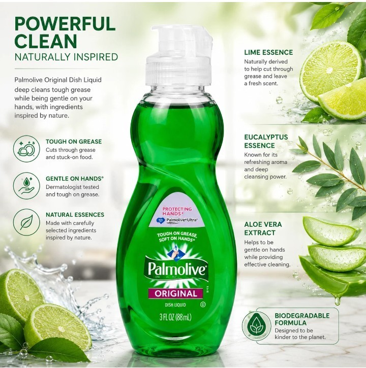 2 PACK Palmolive Original Dish Soap 3 oz Travel Size Liquid Dish Detergent Green