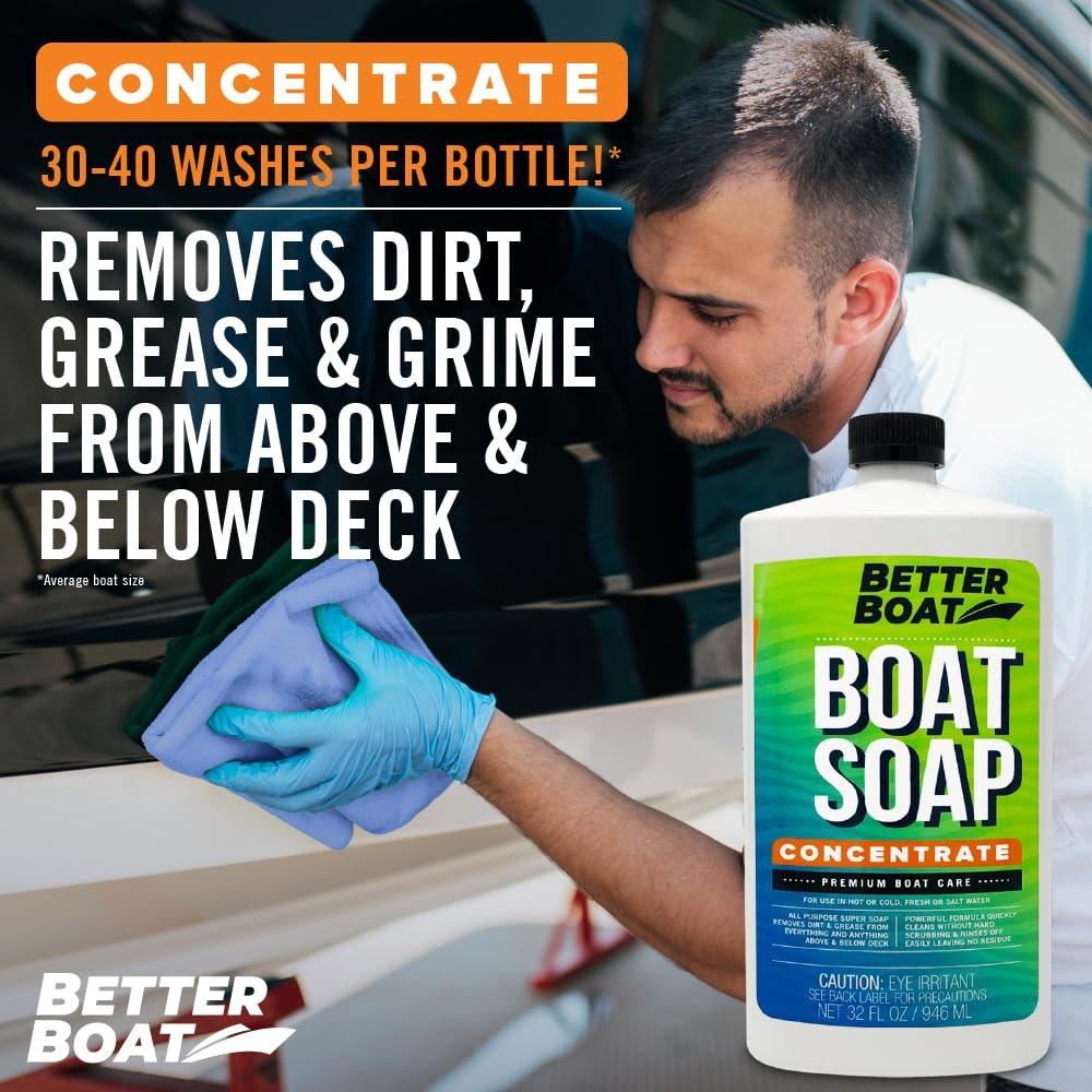 Premium Boat Soap, Concentrate Cleaner, 32 Oz, Wash and Wax for Freshwater an…