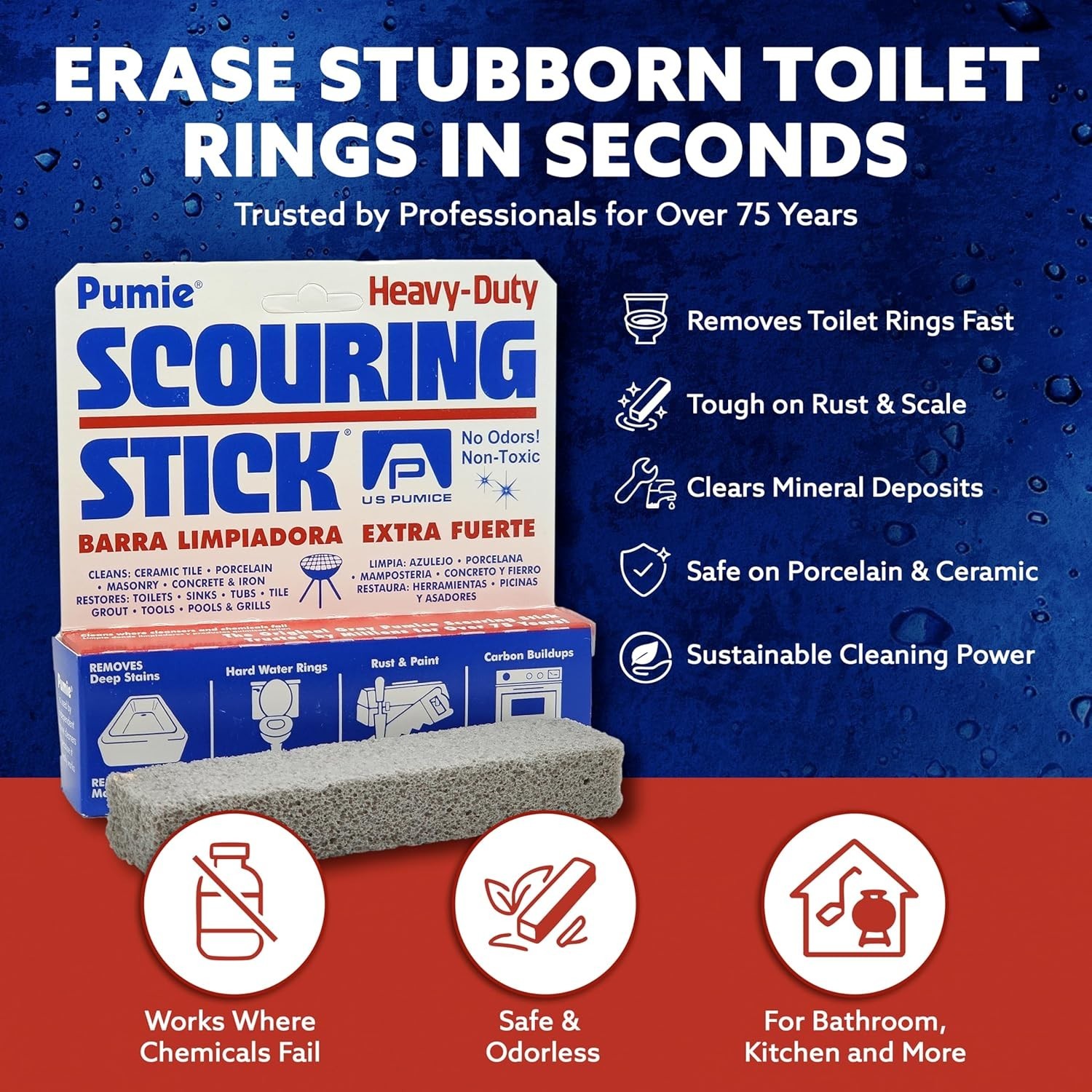 Extra Strong Pumice Cleaning Bars 2 Pack for Tile and Bathroom Surfaces