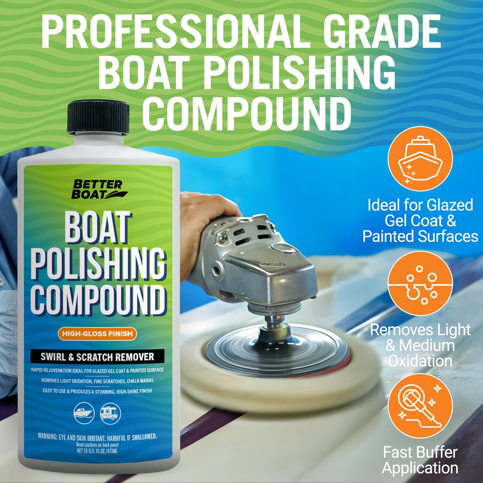 Boat Polishing Compound Gelcoat Restorer, Fiberglass Polish for Boats, Rubbin…