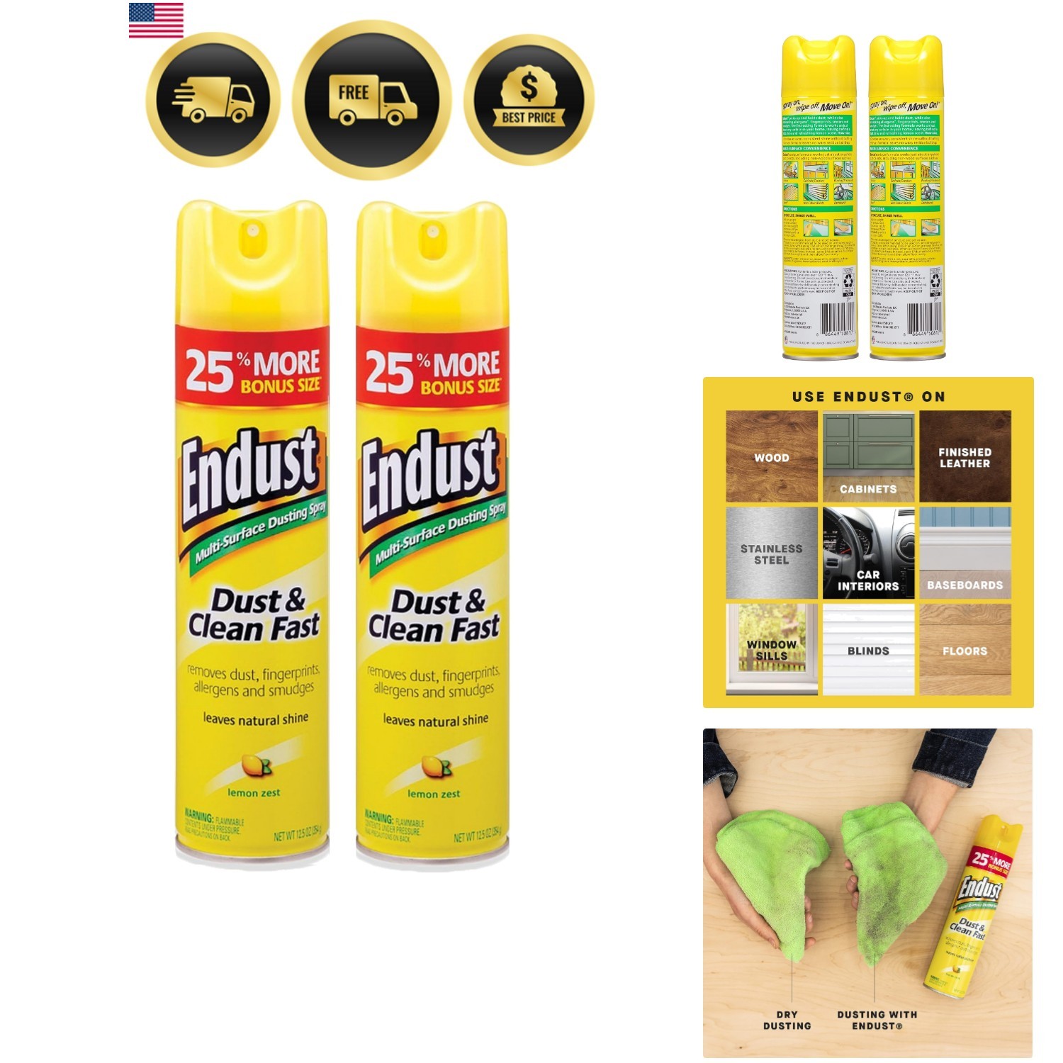 Multi-Surface Dusting and Cleaning Spray, Lemon Zest, 12.5 Ounce Pack of 2