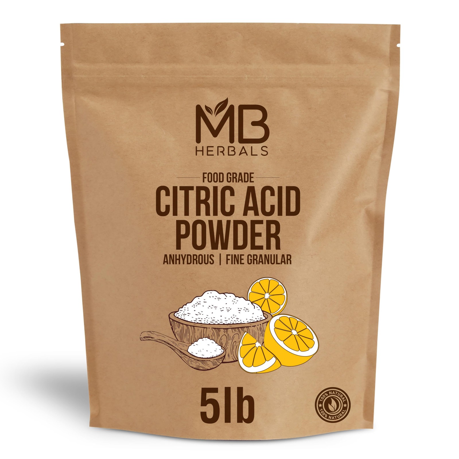 MB Herbals Anhydrous Citric Acid Powder 5 lb | 100% Pure Food Grade Fine Gran…