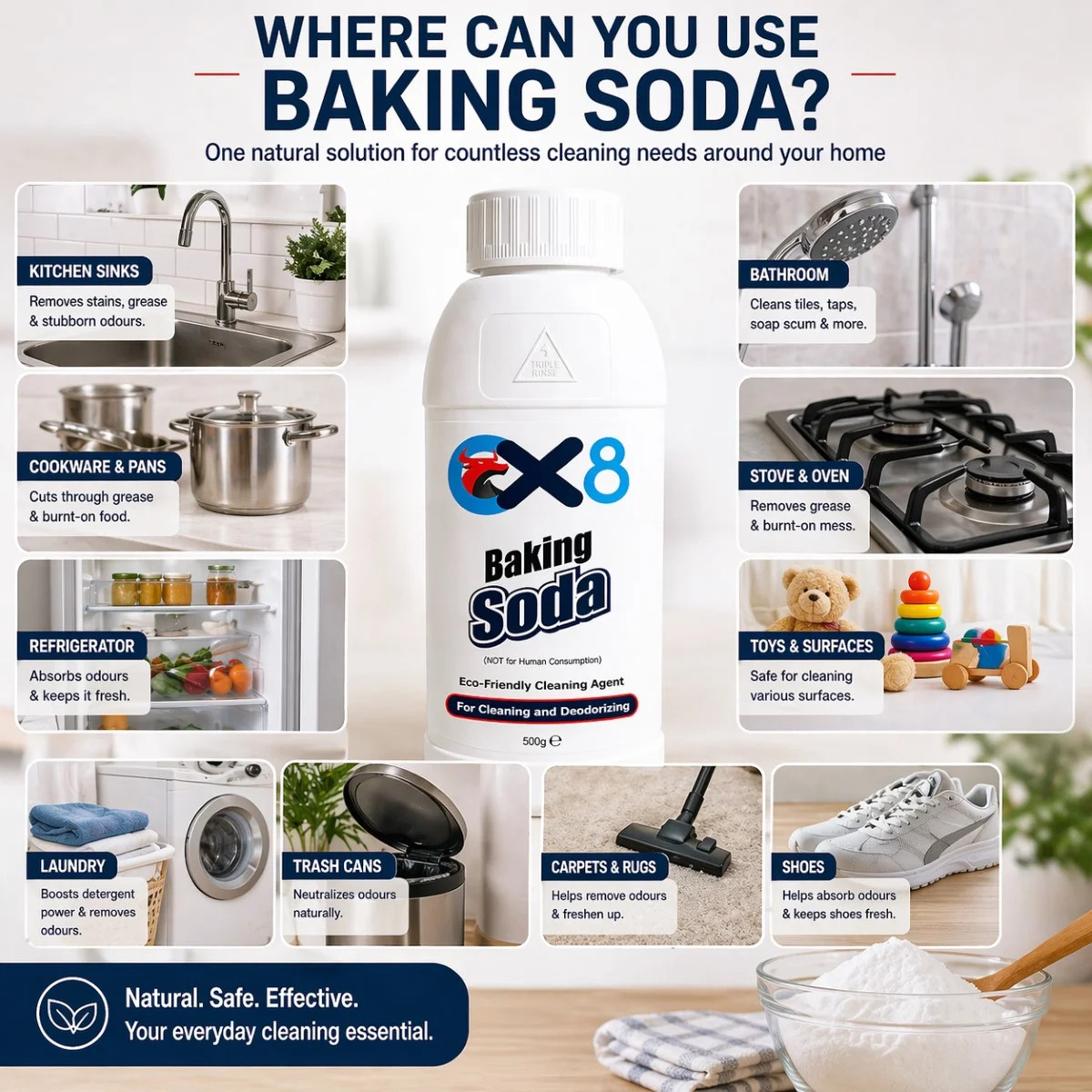 Baking Soda 500g – Multi-Purpose Cleaning Powder Deodoriser Odour Remover Home