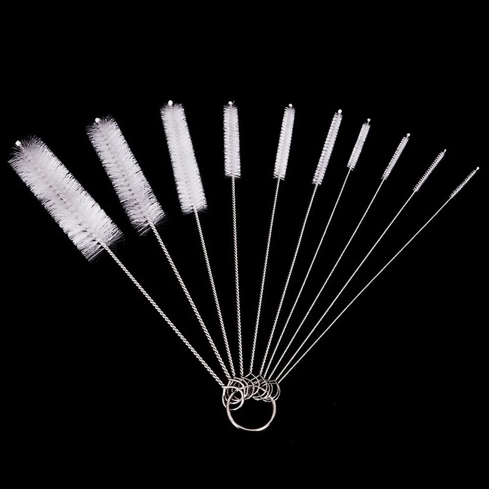 US Nylon Straw Brush Cleaner Bottle Tube Pipe Small Long Cleaning 10Pcs Set