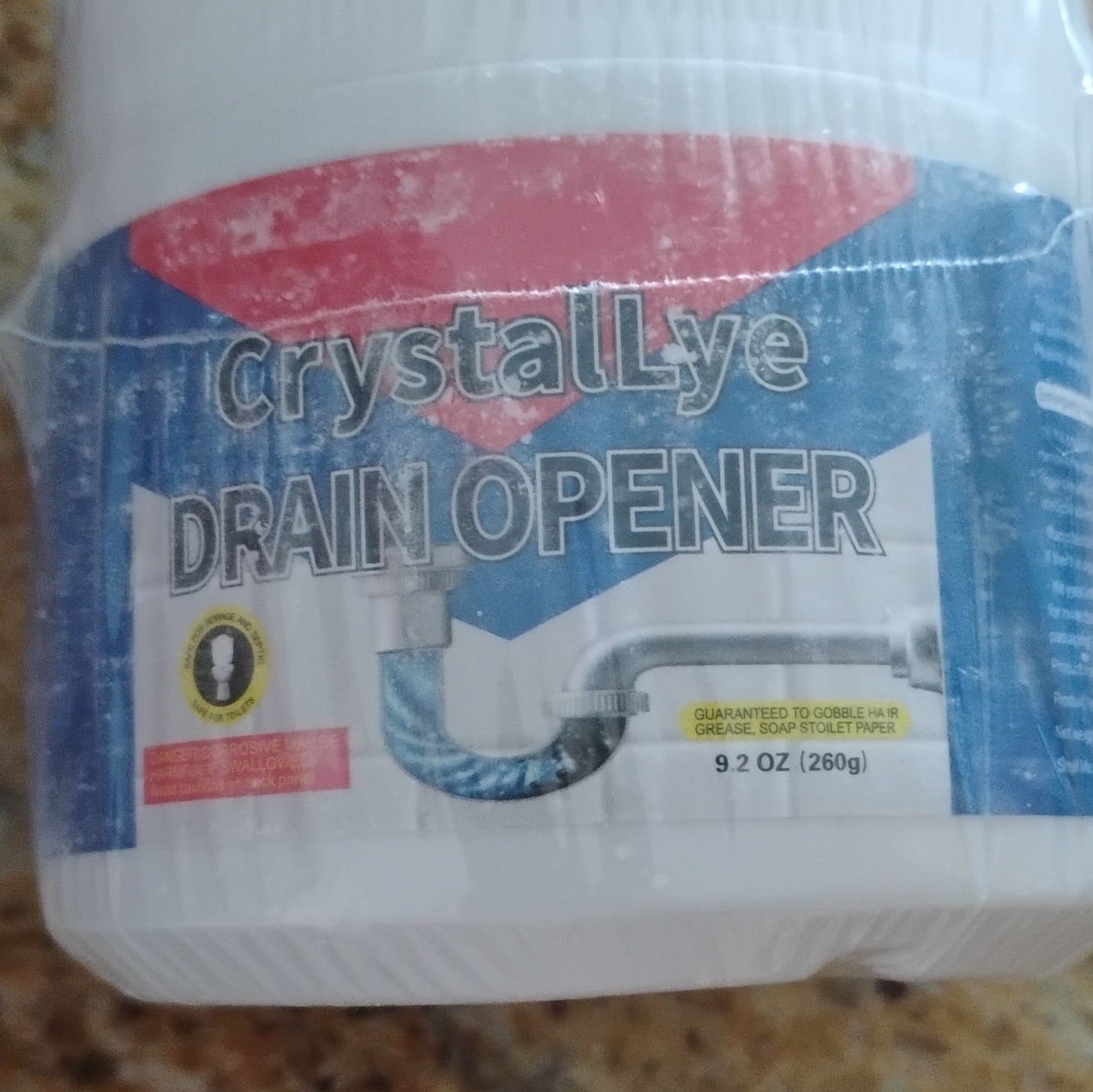 CrystalLye Drain Opener Granules for Drains, Unscented, 9.2 oz, Corrosive