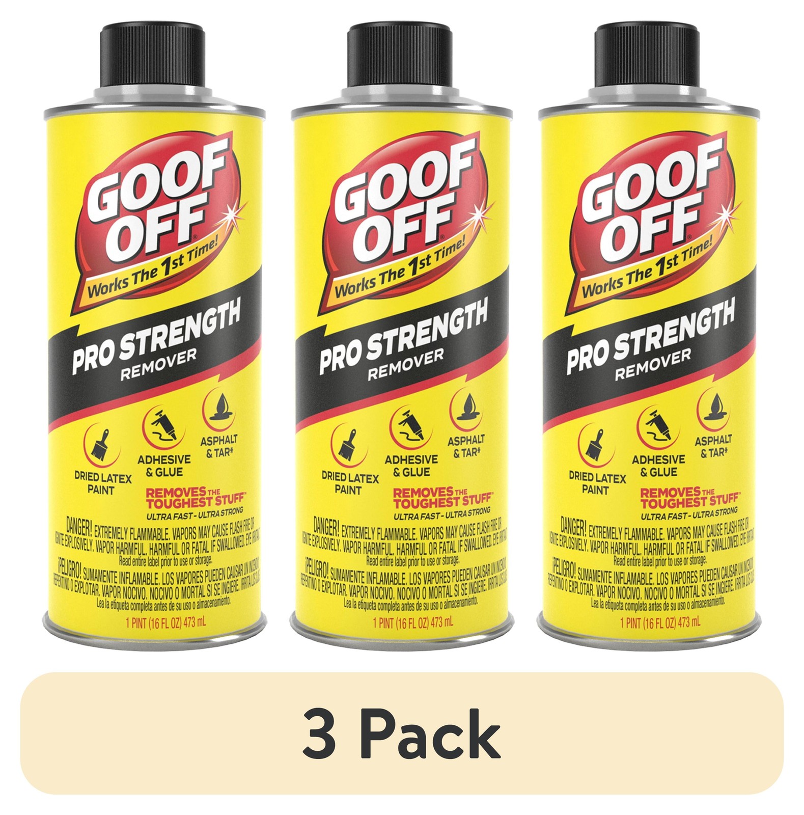 Goof Off Professional Remover 16oz, Latex Paint & Adhesive, 3-Pack new