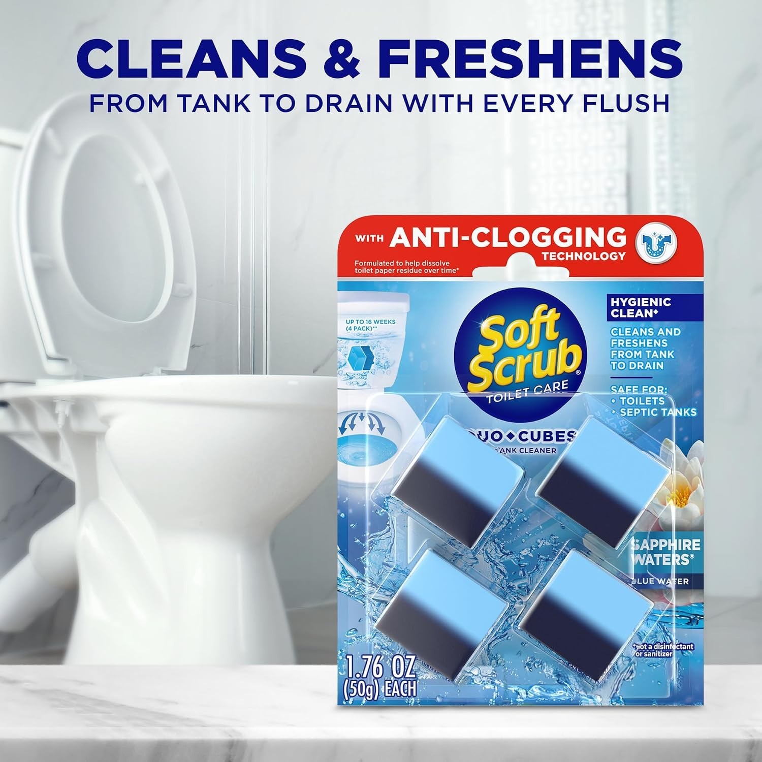 In-Tank Toilet Cleaner Duo-Cubes – Sapphire Waters Scent, 16 Weeks of Freshness