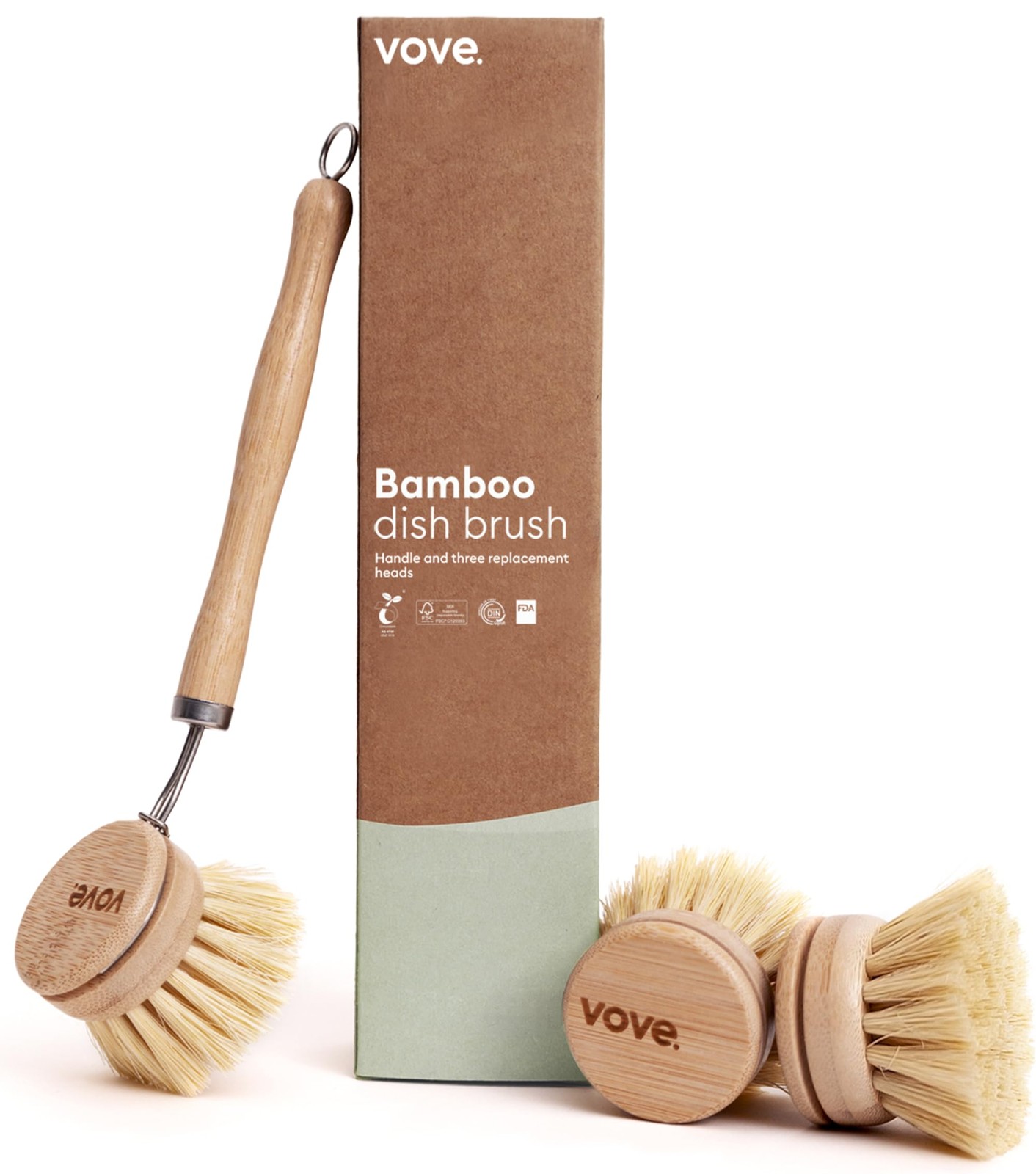 Bamboo Dish Brush, FSC-Certified – Includes 3 Replacement Heads – Natural Fib…