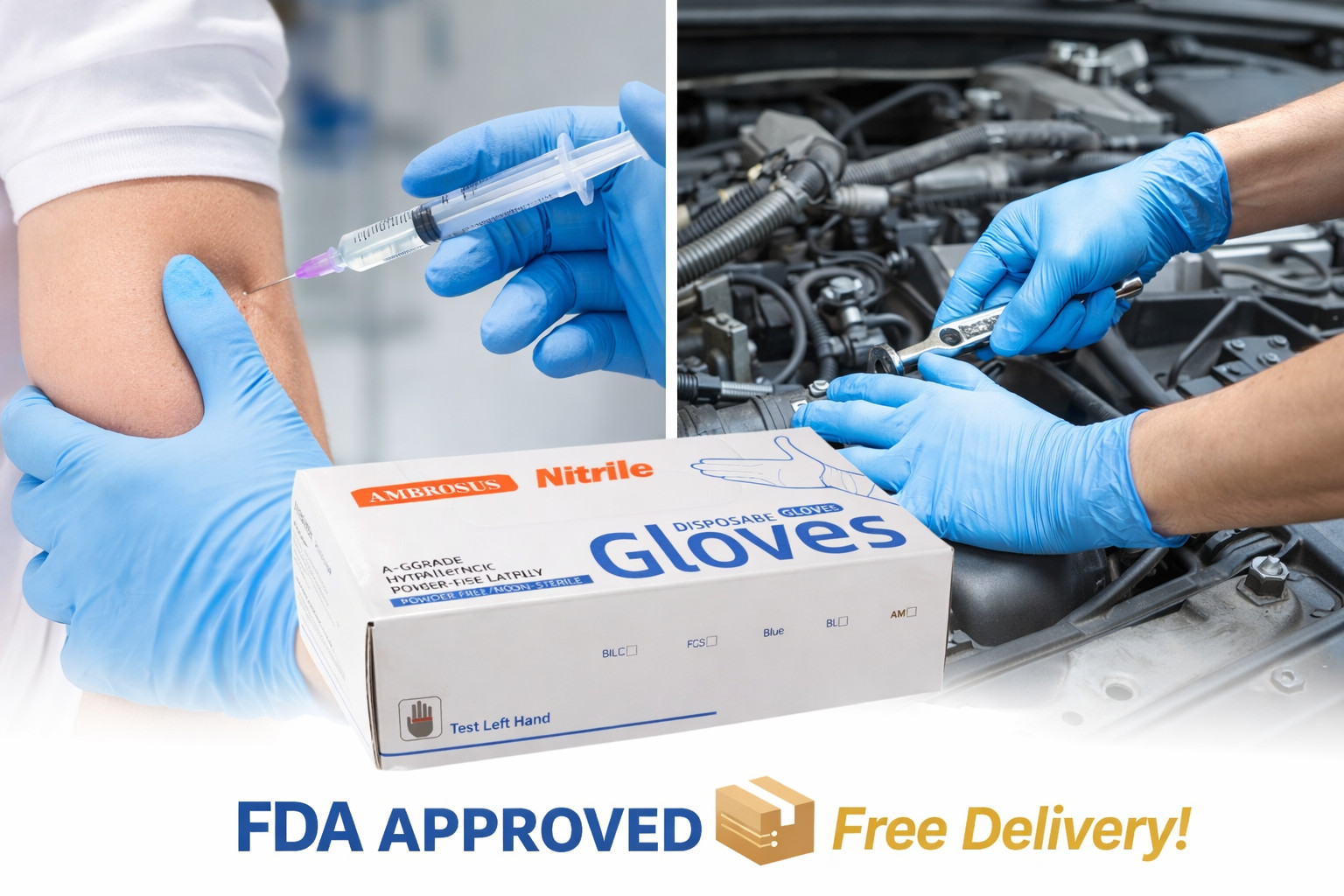 Premium Disposabe nitrile gloves, powder free, Medical cert approved (S,M,L,XL)