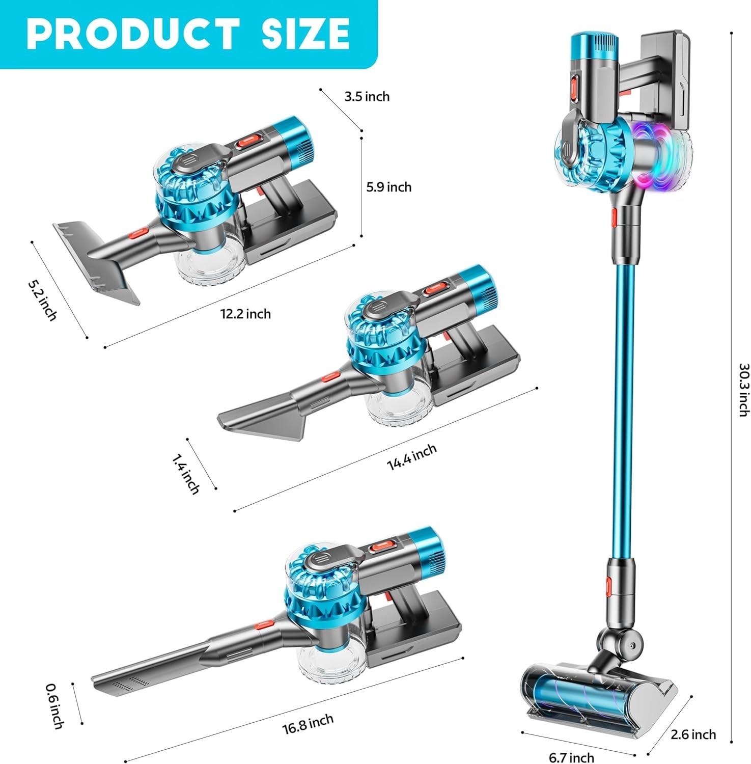 Kids Toy Vacuum Cleaner Set with Real Suction and Light, 4-in-1 Pretend Play