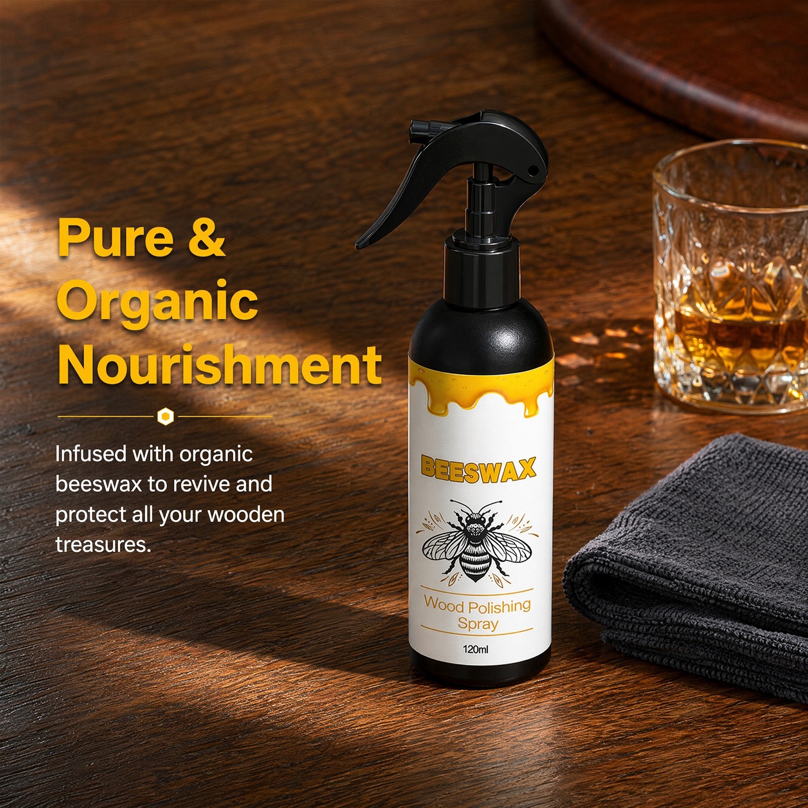 Natural Beeswax Wood Polish Spray – Furniture Floor Restorer & Cleaner