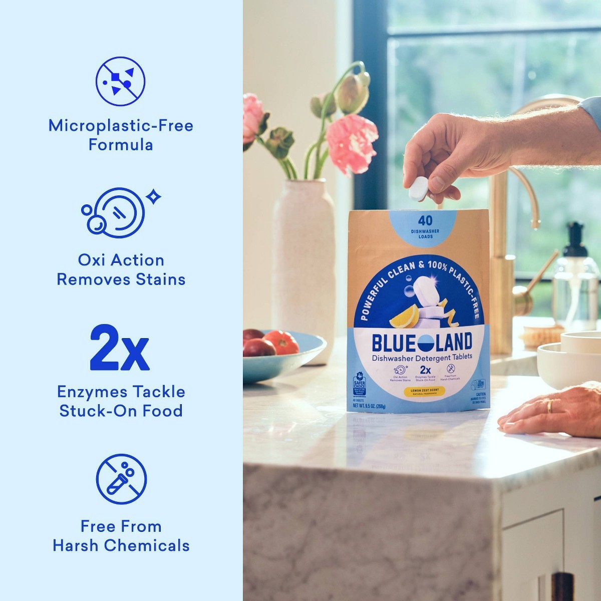 Blueland Lemon Zest Dishwasher Detergent Tablets – 9.5oz/40ct: Bleach-Free