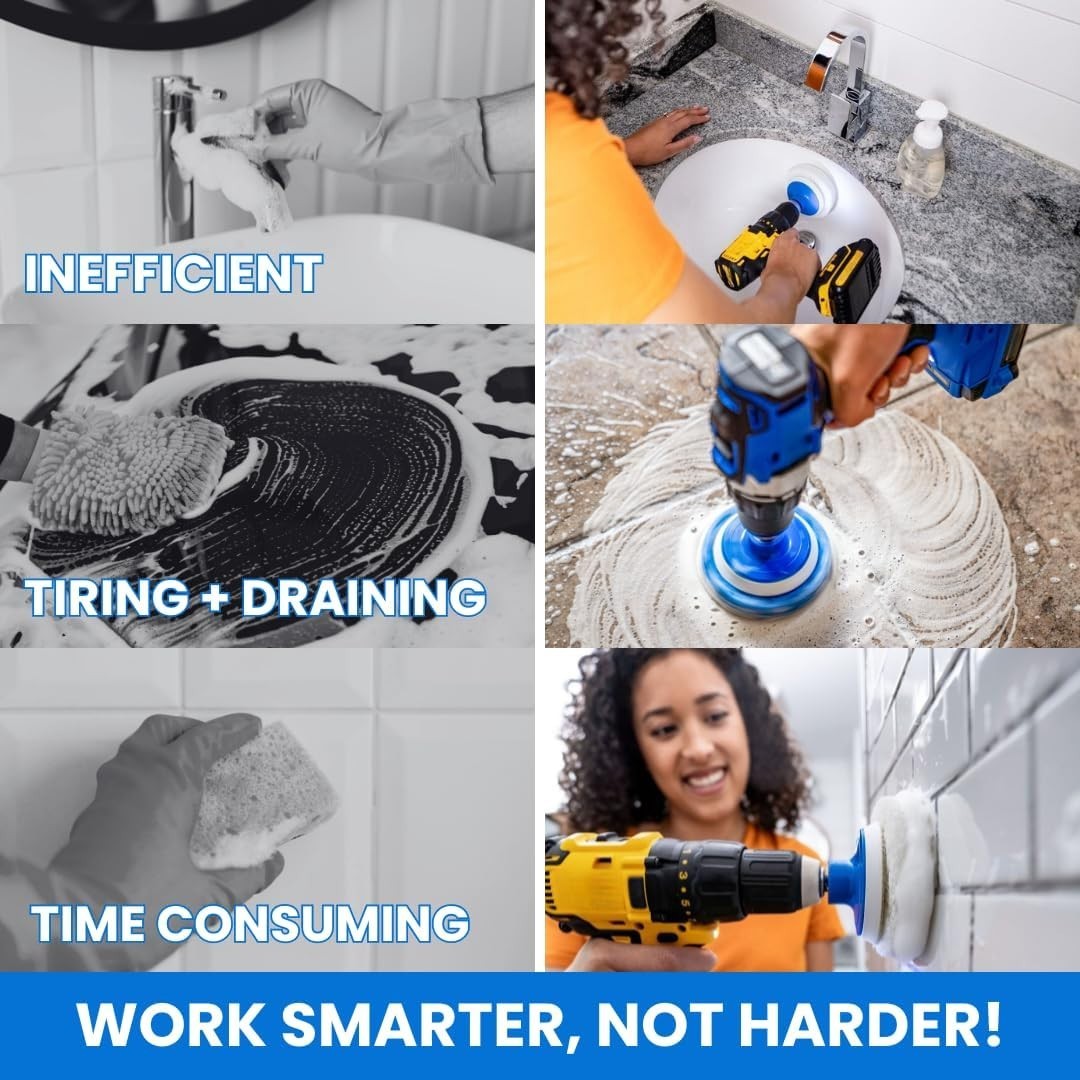 7 Pack Multipurpose Drill Brush Kit For Cleaning Bathrooms Showers Tubs Tile Flo