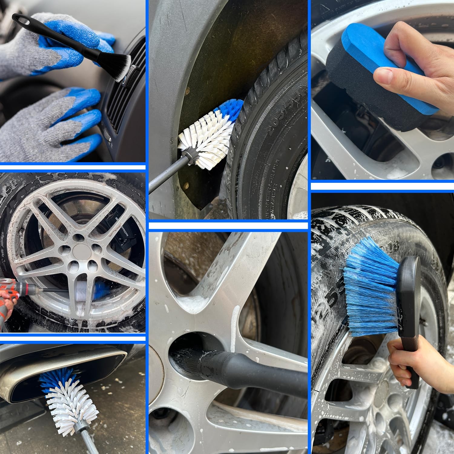 “Car Wheel Brush Kit 6 Pack, Soft Drill Cleaner for Rims, Tires, Engines”