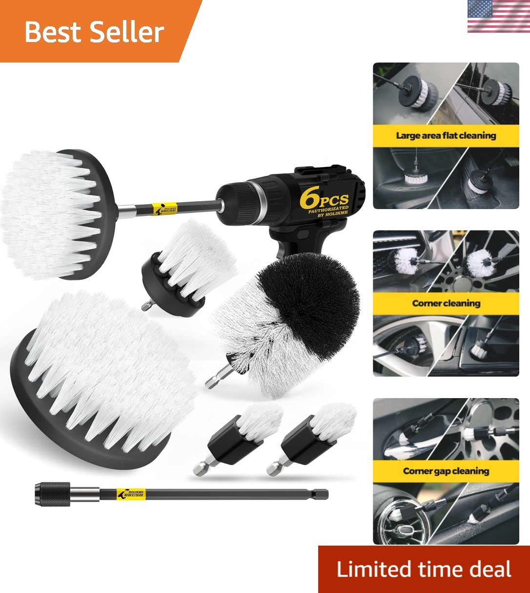 6-Piece Drill Brush Power Scrubber Set with Extension Rod for Versatile Cleaning