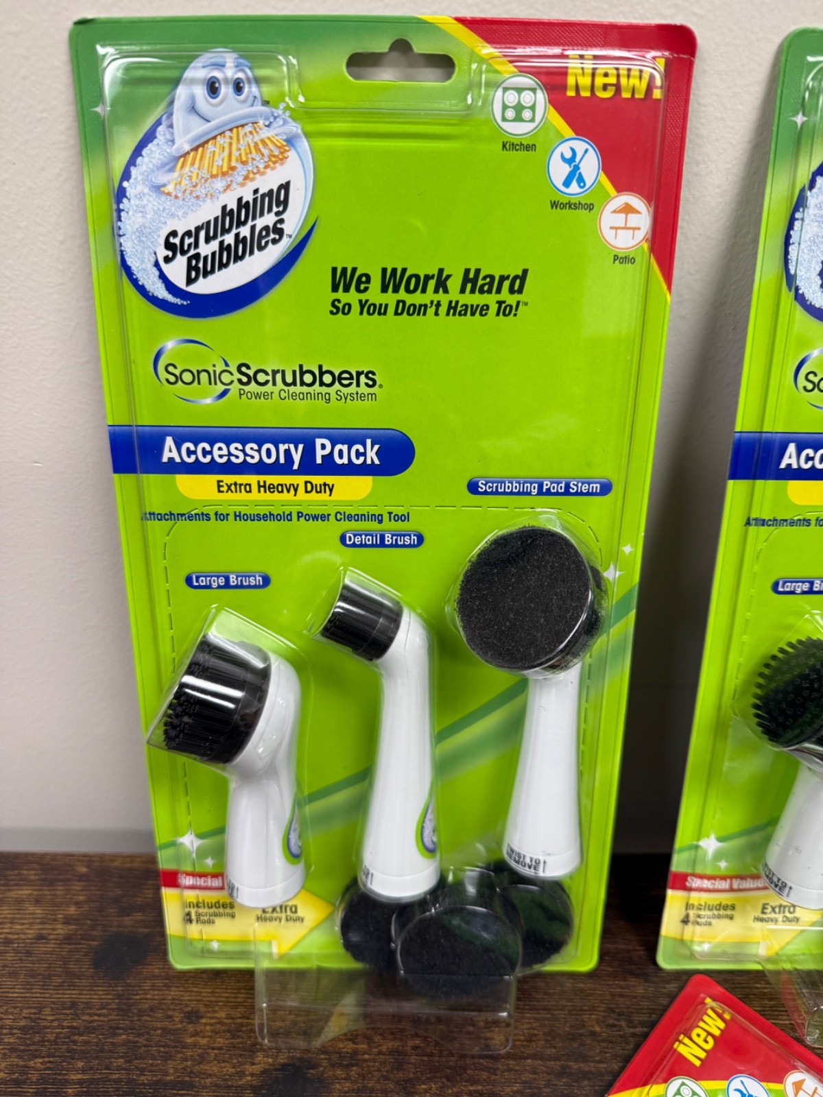 Lot of 4 Sonic Scrubber Scrubbing Bubbles Accessory Pack Extra Heavy Duty Kit