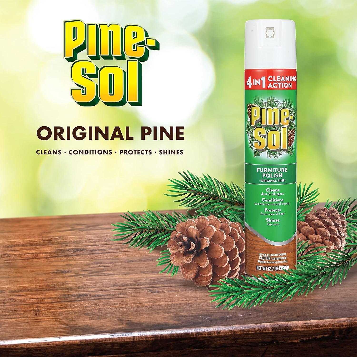 Restore and Protect Wood: 4-in-1 Polish Spray with Pine Scent, 12.7 Oz