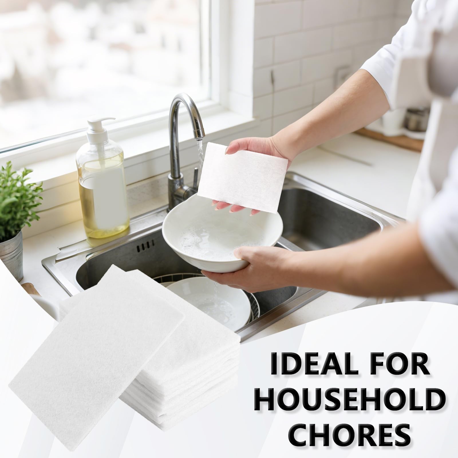 12PCS White Non Woven Pads & Non Scratch Scrubbing Pads 4×6 Inch Light Duty S…