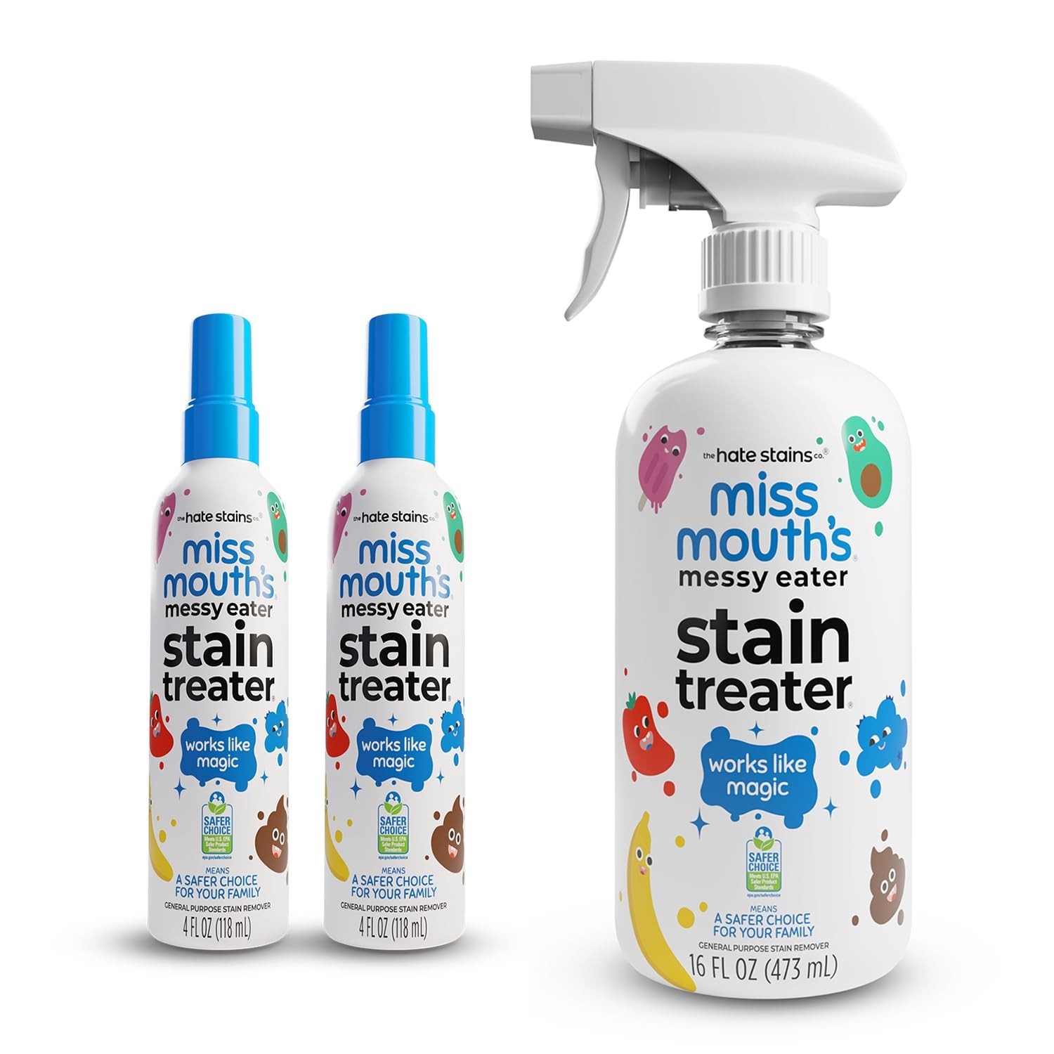 Messy Eater Stain Treater 4oz 2-Pack & 16oz Spray – Baby Stain Remover for Cloth