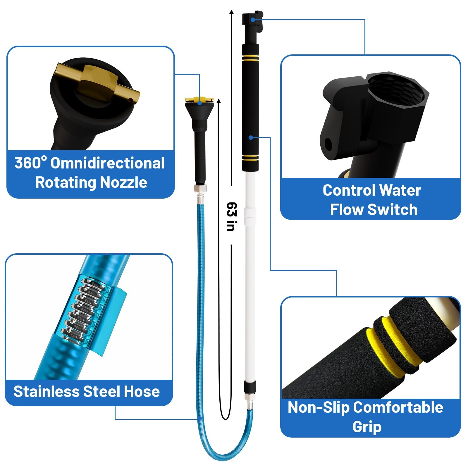 Quynhni RV Black Water Tank Cleaner Wand， 63″ Camper Water Tank Rotating Spra…