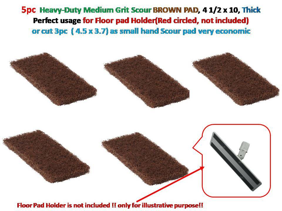 5pc Heavy-Duty Scour Pad, 4 1/2 x 10, Brown Thick Americo BRP45810