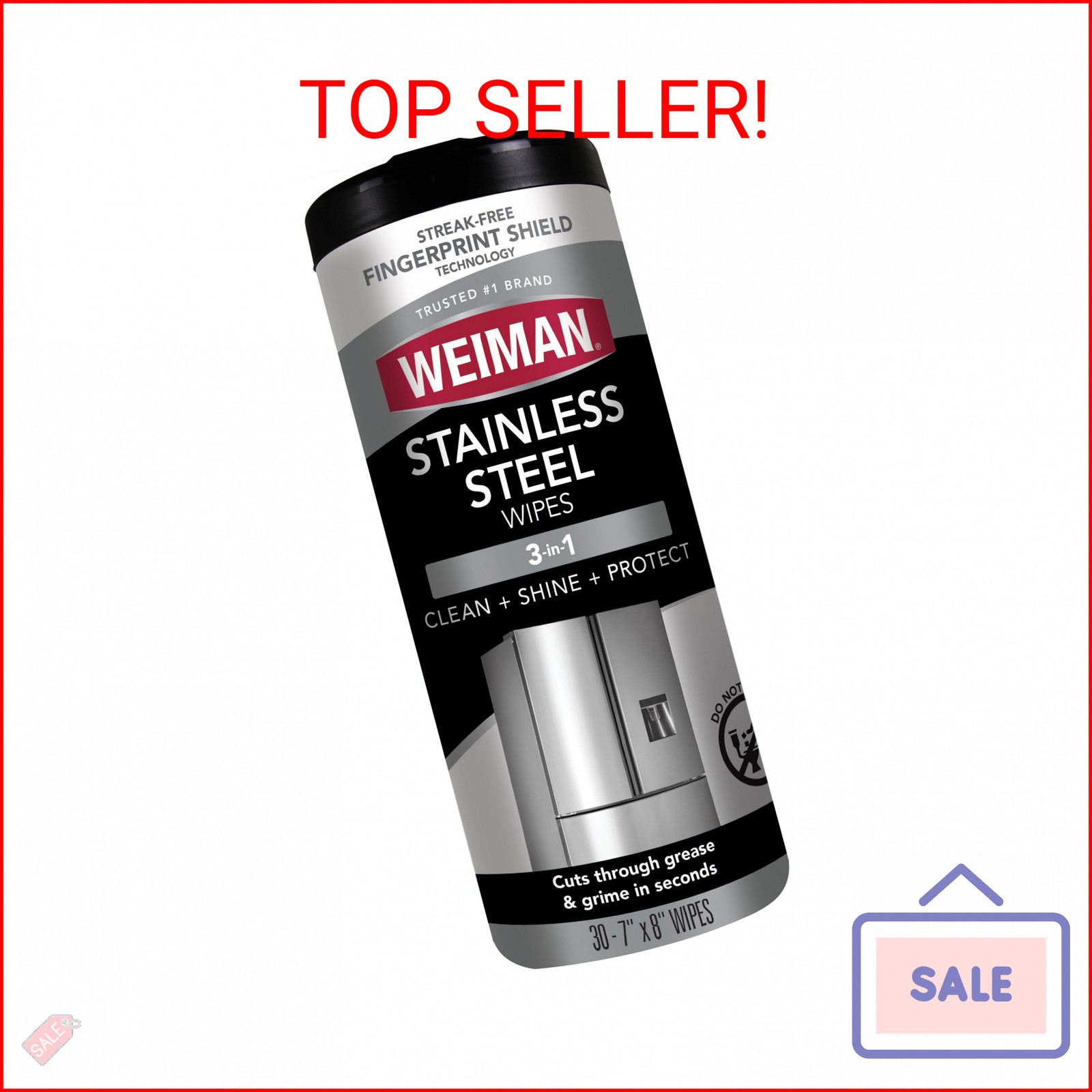Weiman Stainless Steel Cleaner, 30 Count Wipes, Anti-Fingerprint, Removes Grease