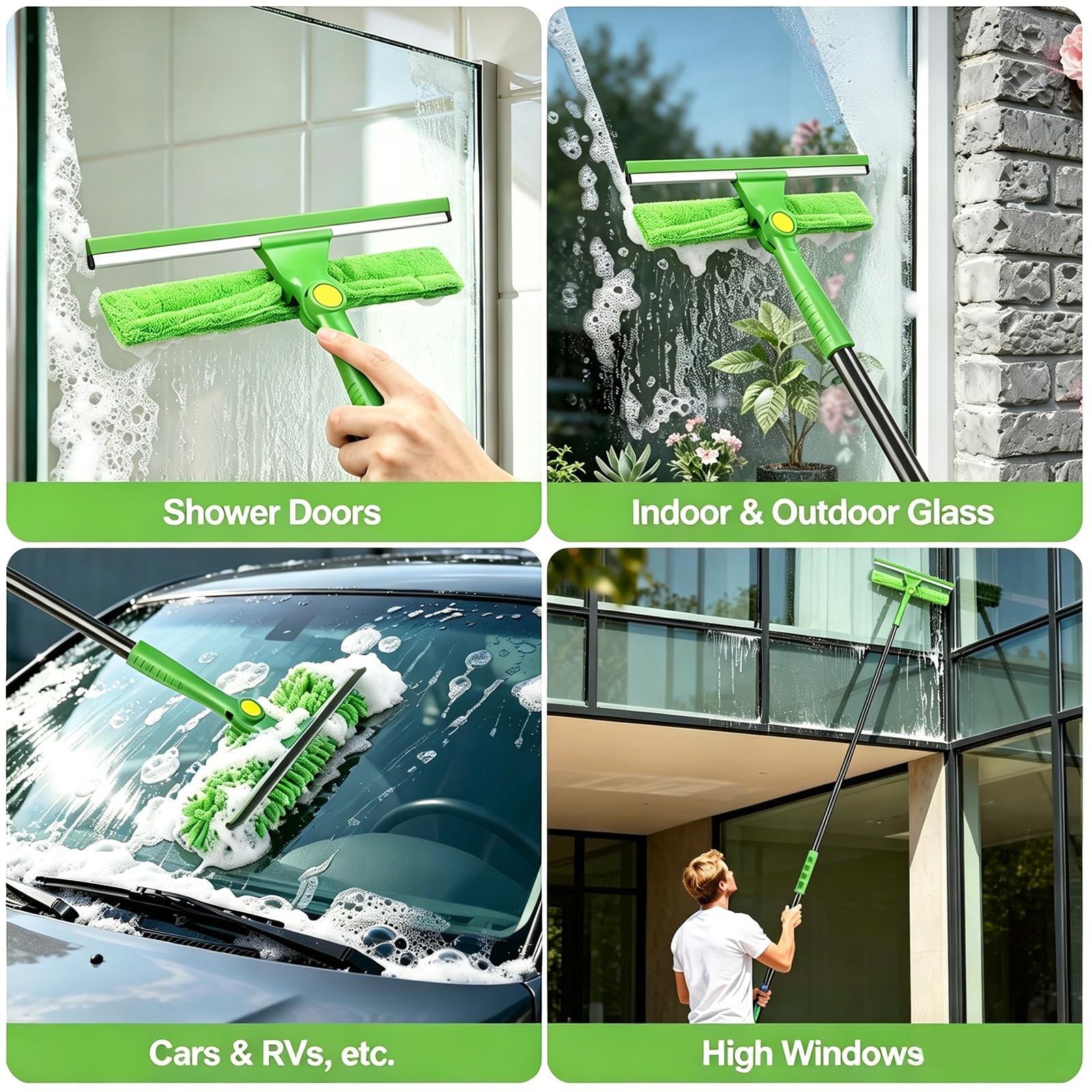 4-in-1 Window Cleaning Kit with Storage Bag, 79” Window Squeegee Cleaner Too…