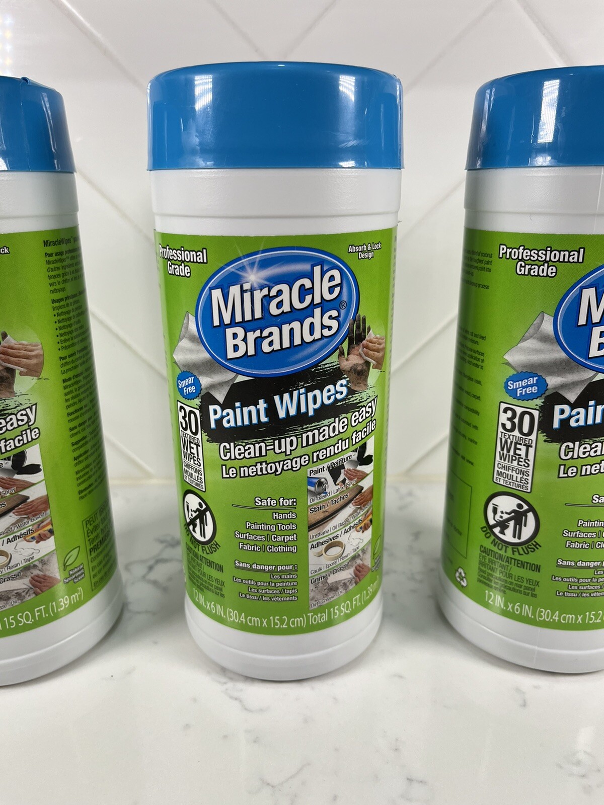 Lot of 3 Miracle Wipes for Paint Textured Wet Wipes 30 Ct- 12″ x 6″ Per Package