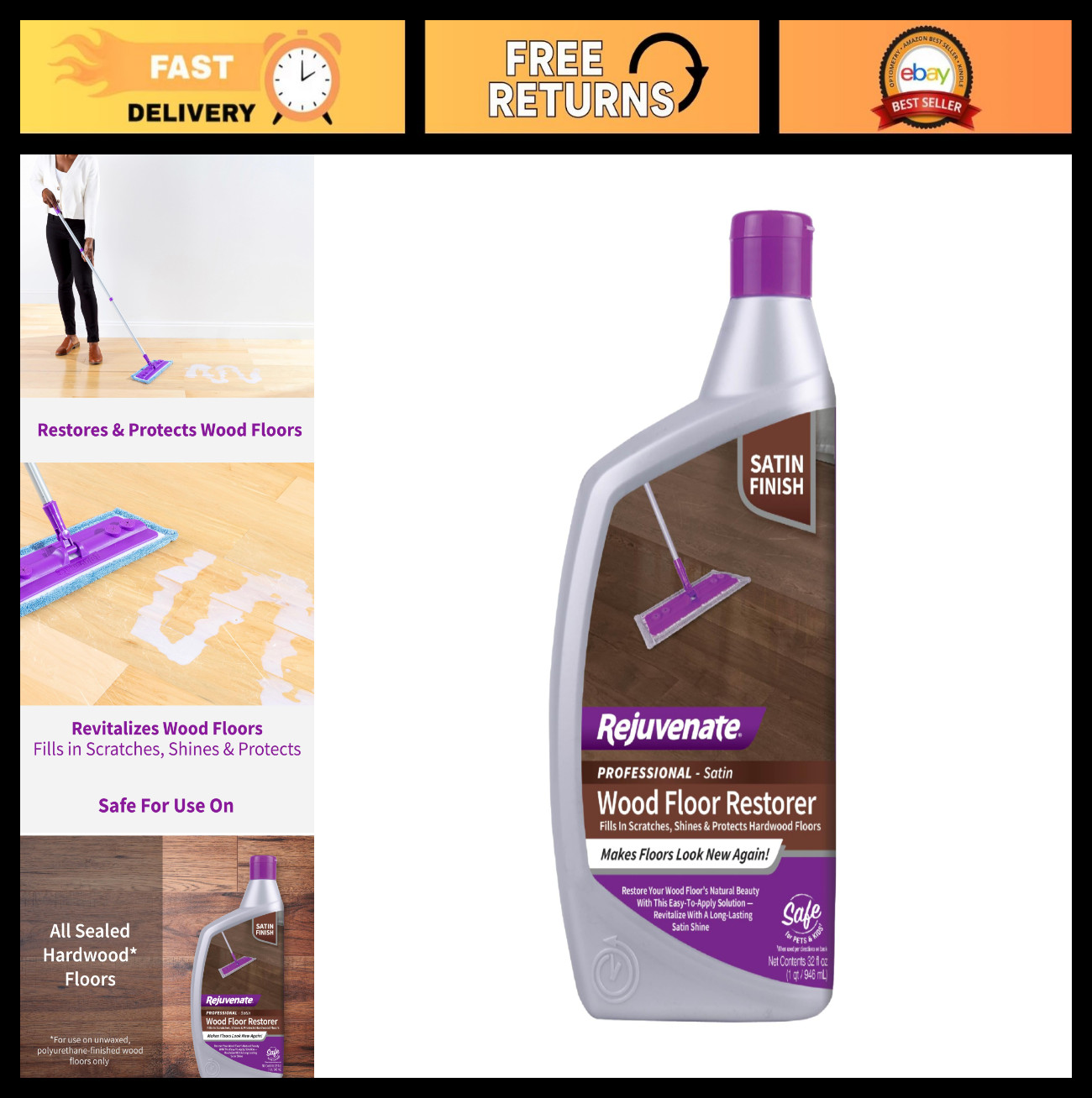 Wood Floor Restorer 32oz – Fills Scratches, Shines & Protects – Matte Satin Fini