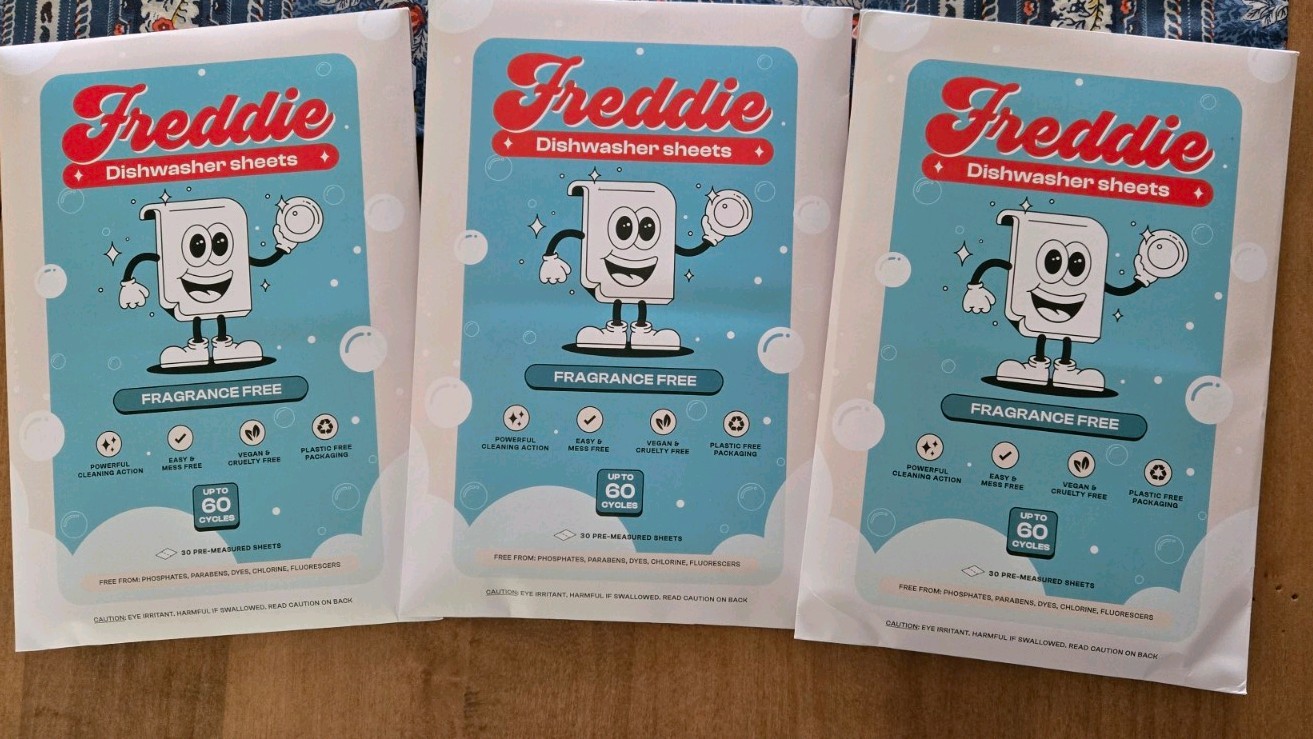 Freddie Dishwashing Detergent Sheets. 90-180 Cycles. No Phosphates/Dyes/Parabens