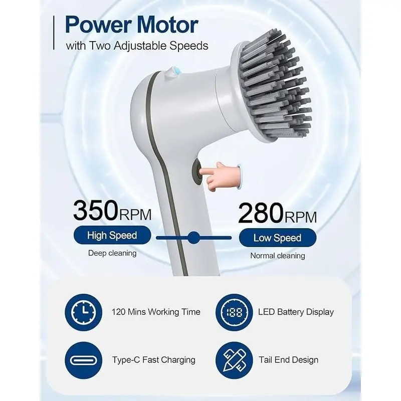 2024 5 Heads Electric Handheld Cordless Rechargeable Spinning Power Scrubber US