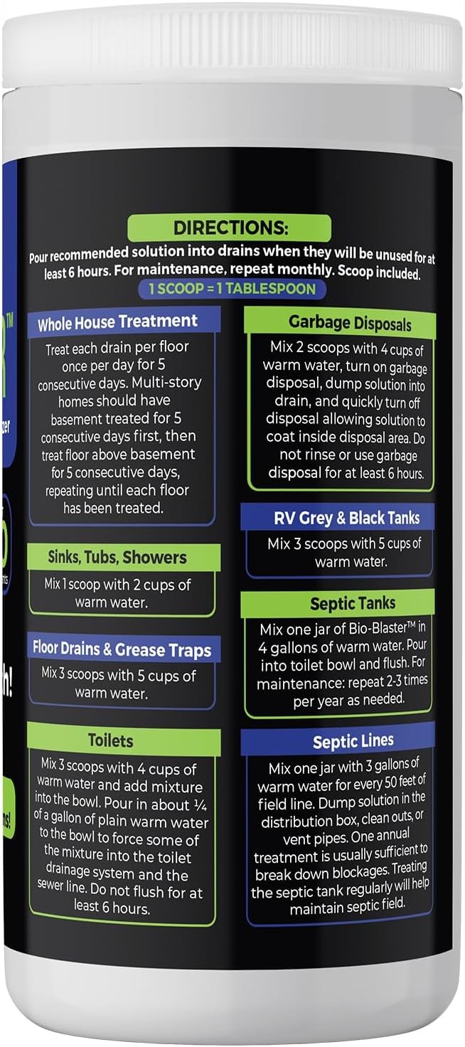 Enzyme Drain and Septic Cleaner and Friendly Bacteria Booster. Extra Large 2 lb.