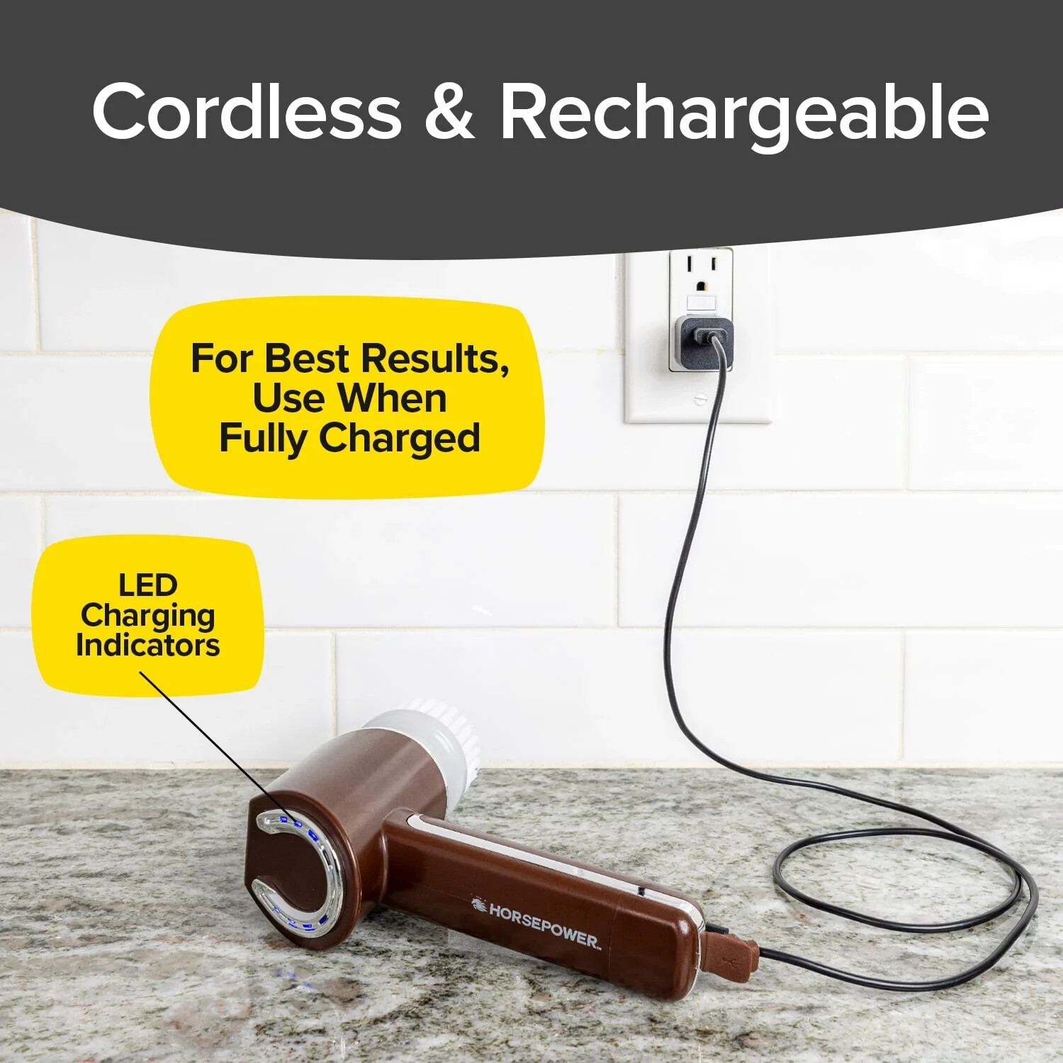HORSEPOWER RUBY Waterproof Cordless 360° Power Scrubber W/ 5 Heads! – NEW!