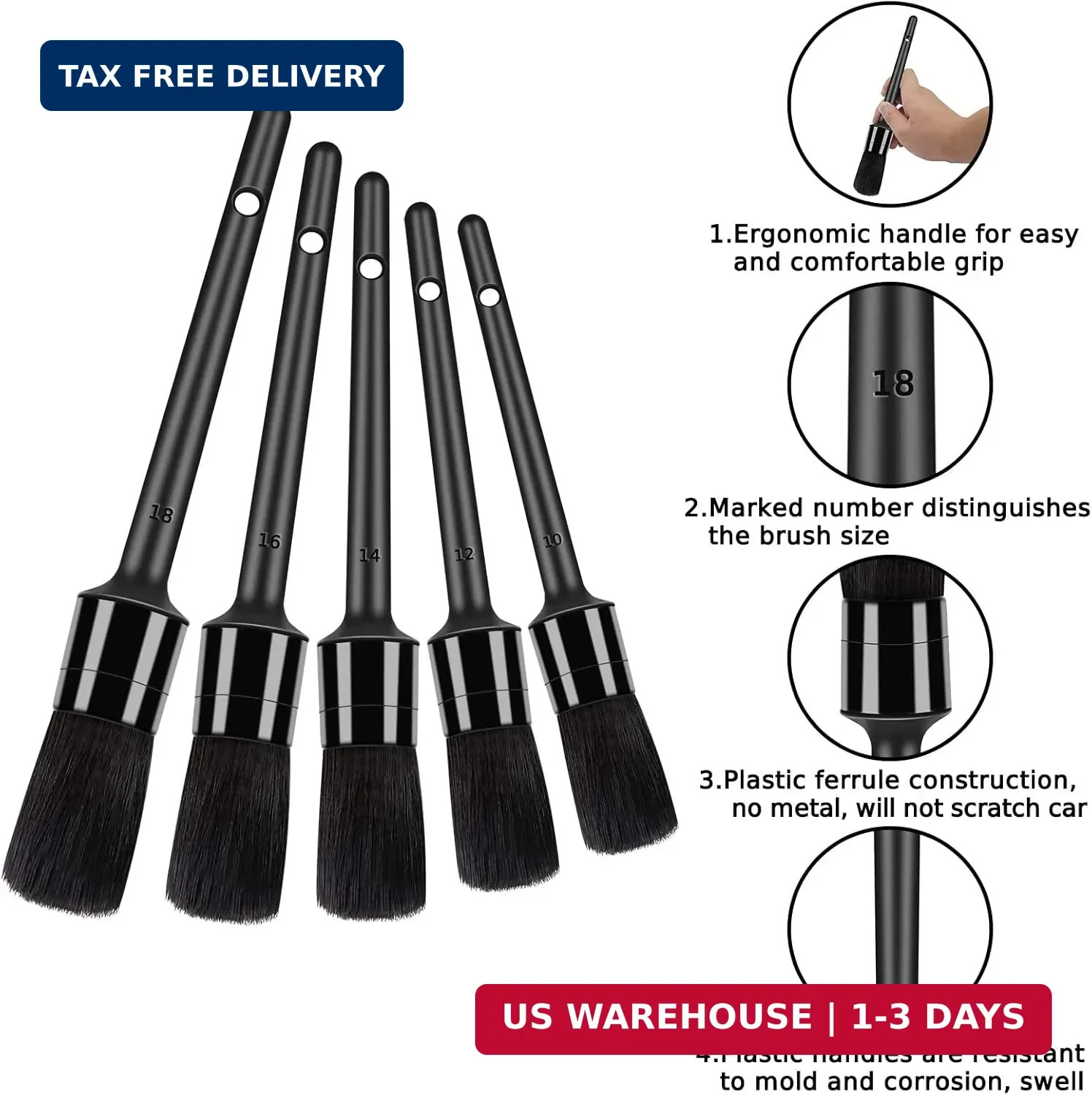 HMPLL 9pcs Auto Car Detailing Brush Set/ Interior Cleaning Kit Includes 5 Soft P