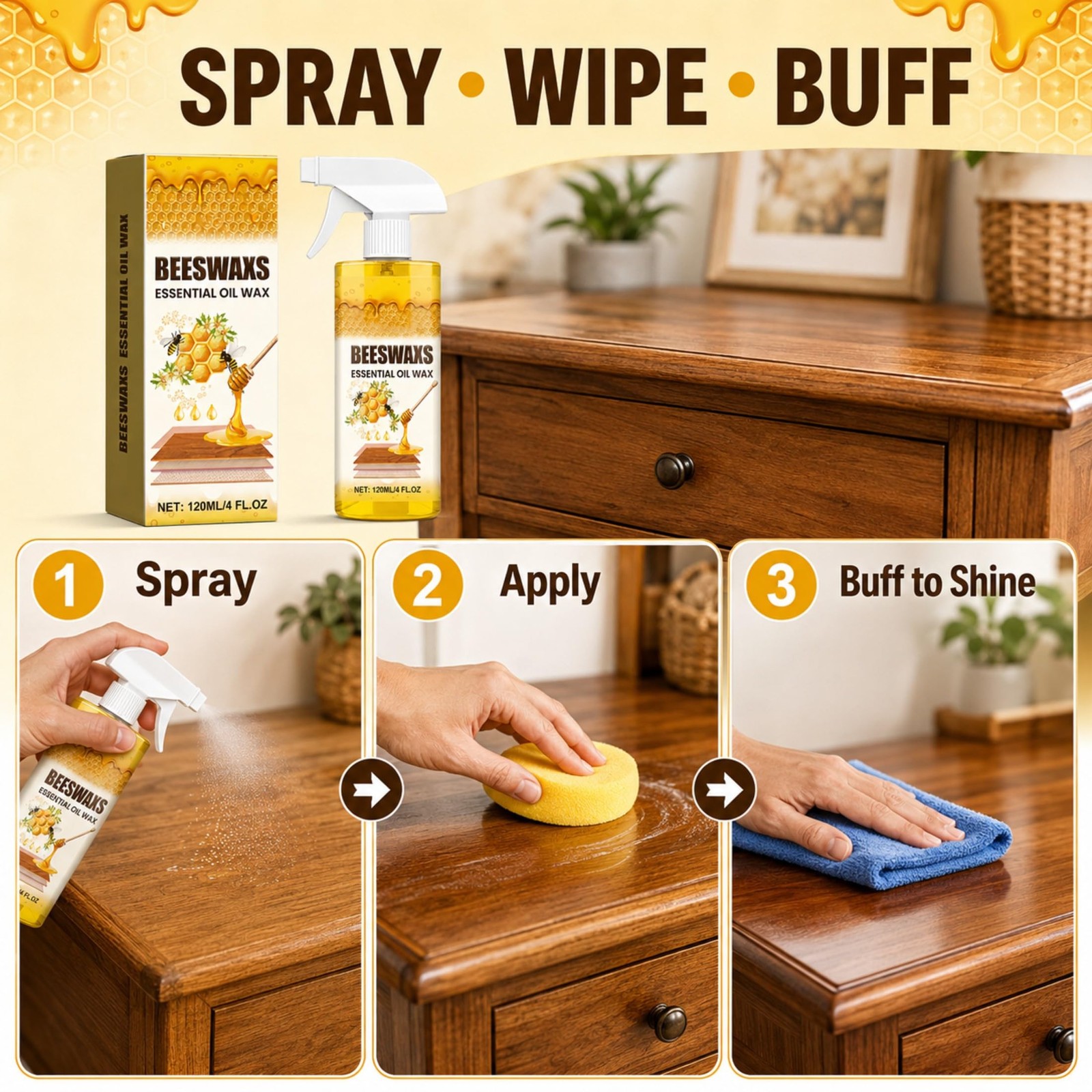 Beeswax Wood Polish Spray, Beeswax Essential Oil Wax, Deep Restore Furniture …