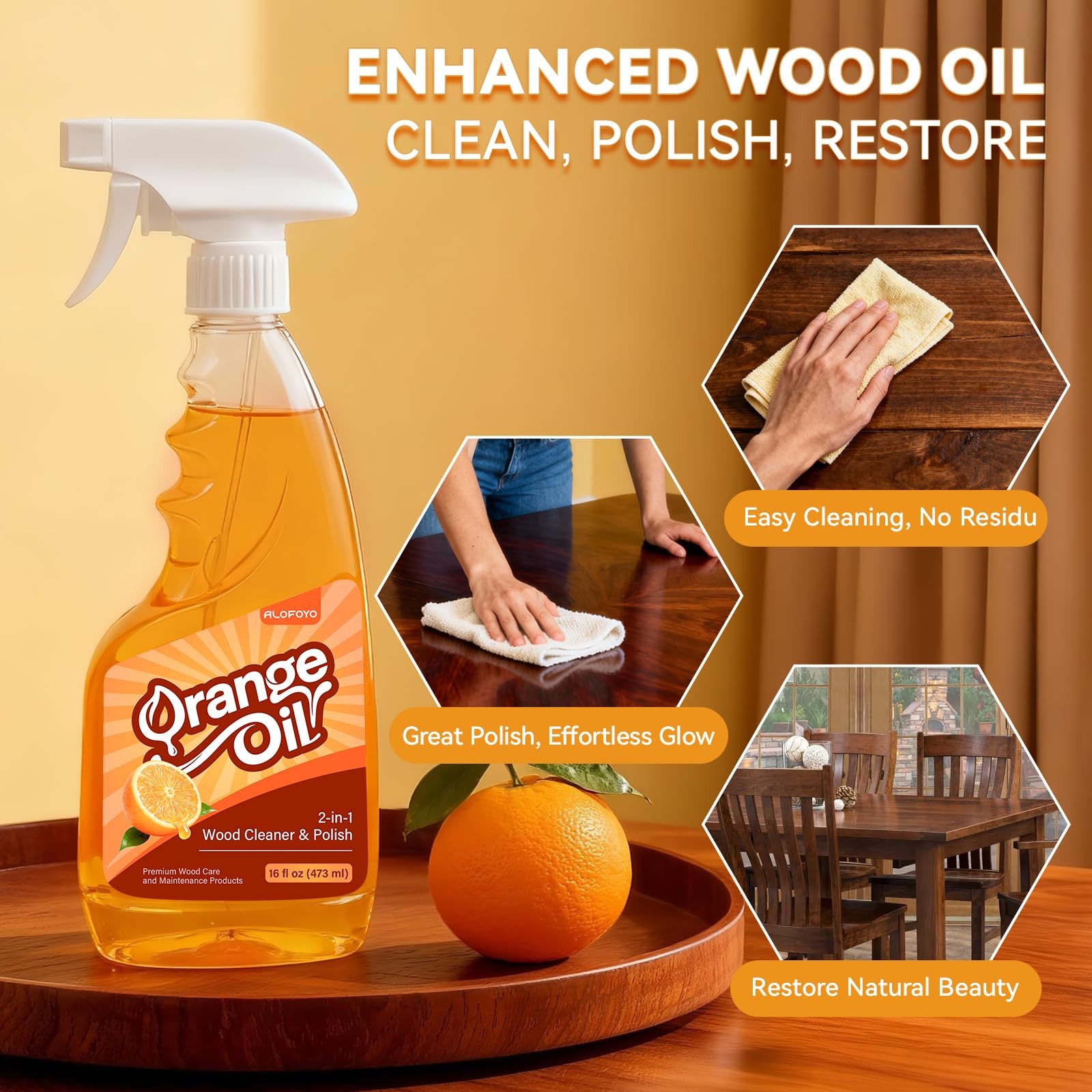 2~in~1 Wood Cleaner & Furniture Polish, Orange Oil Spray, 2~Pack 32oz