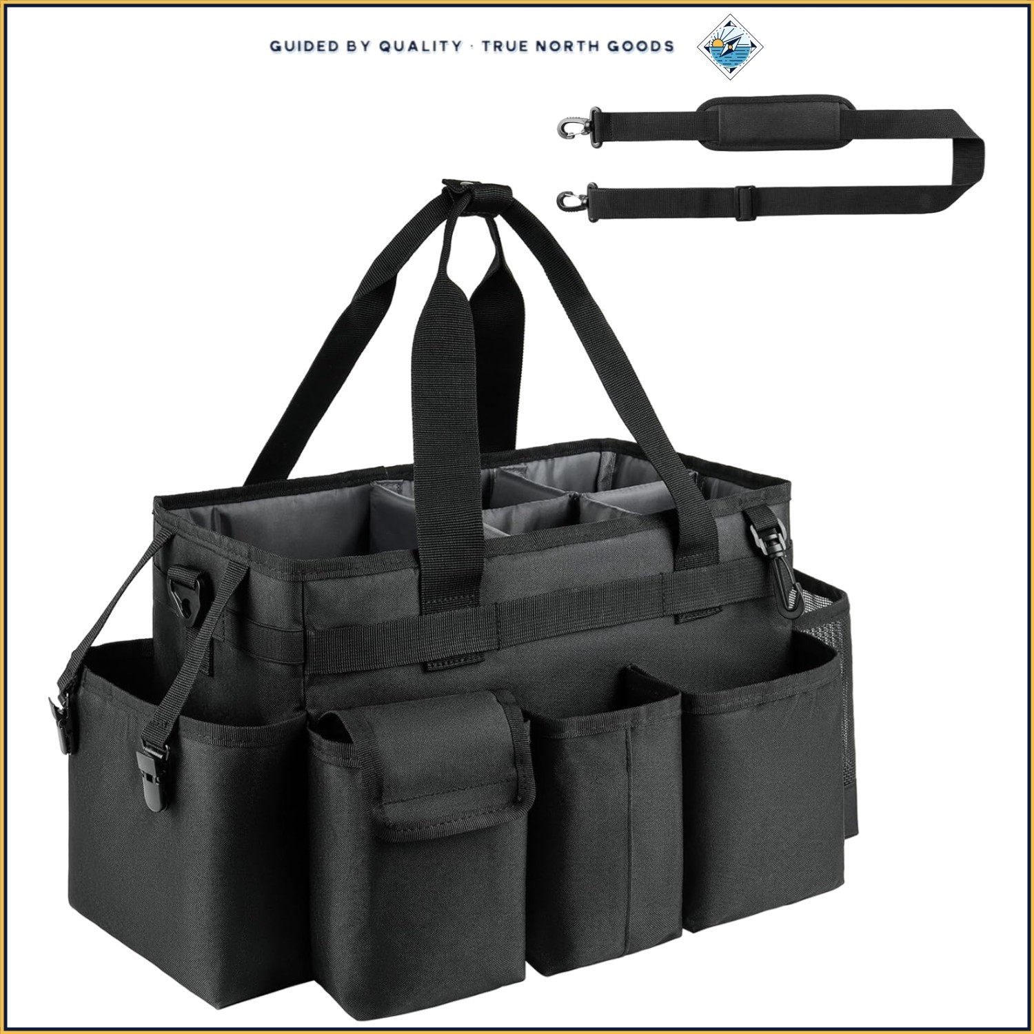 Quality Cleaning Caddy with Adjustable Strap and 7 Organizational Compartments